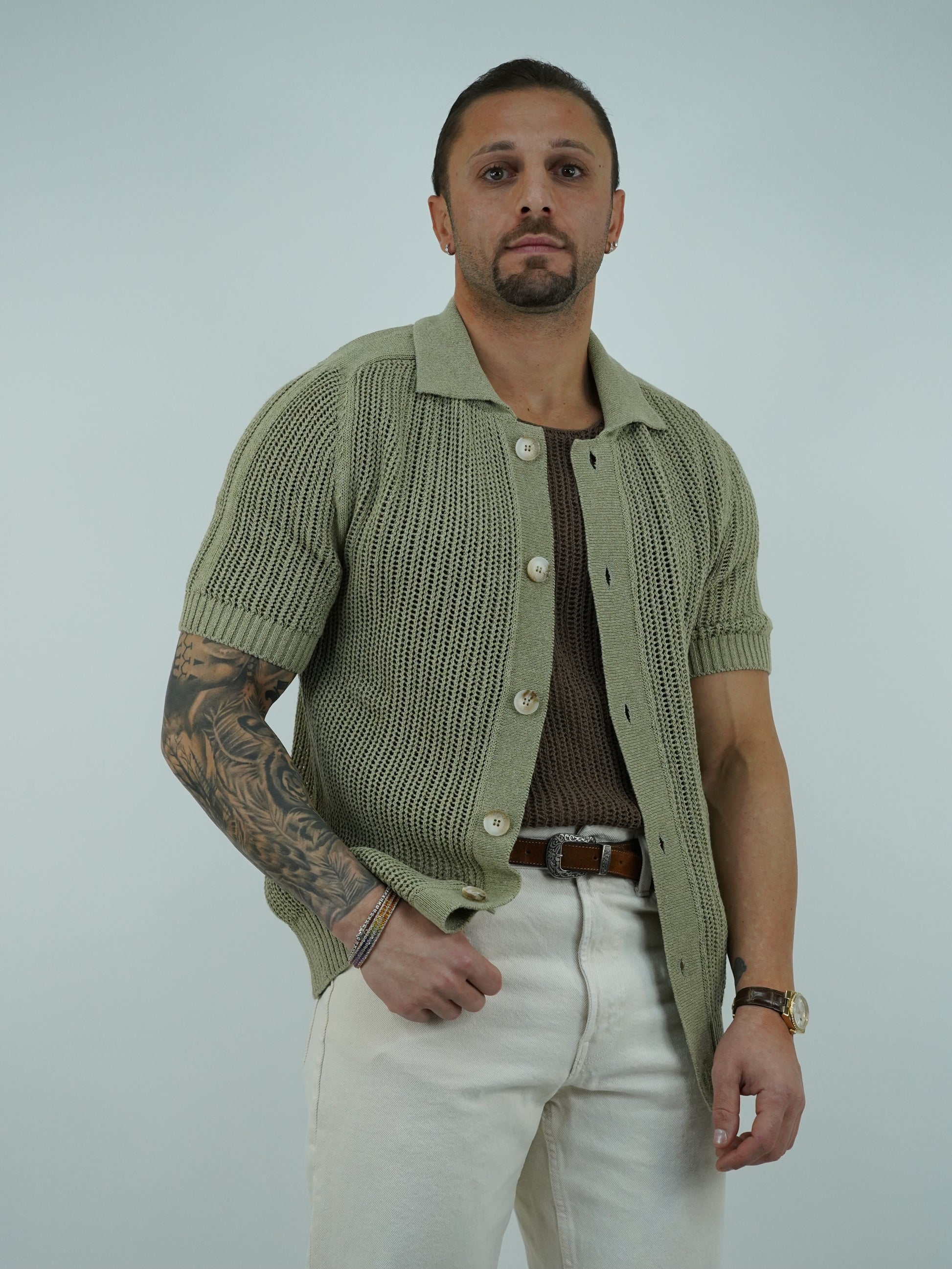 Camicia forata verde safari