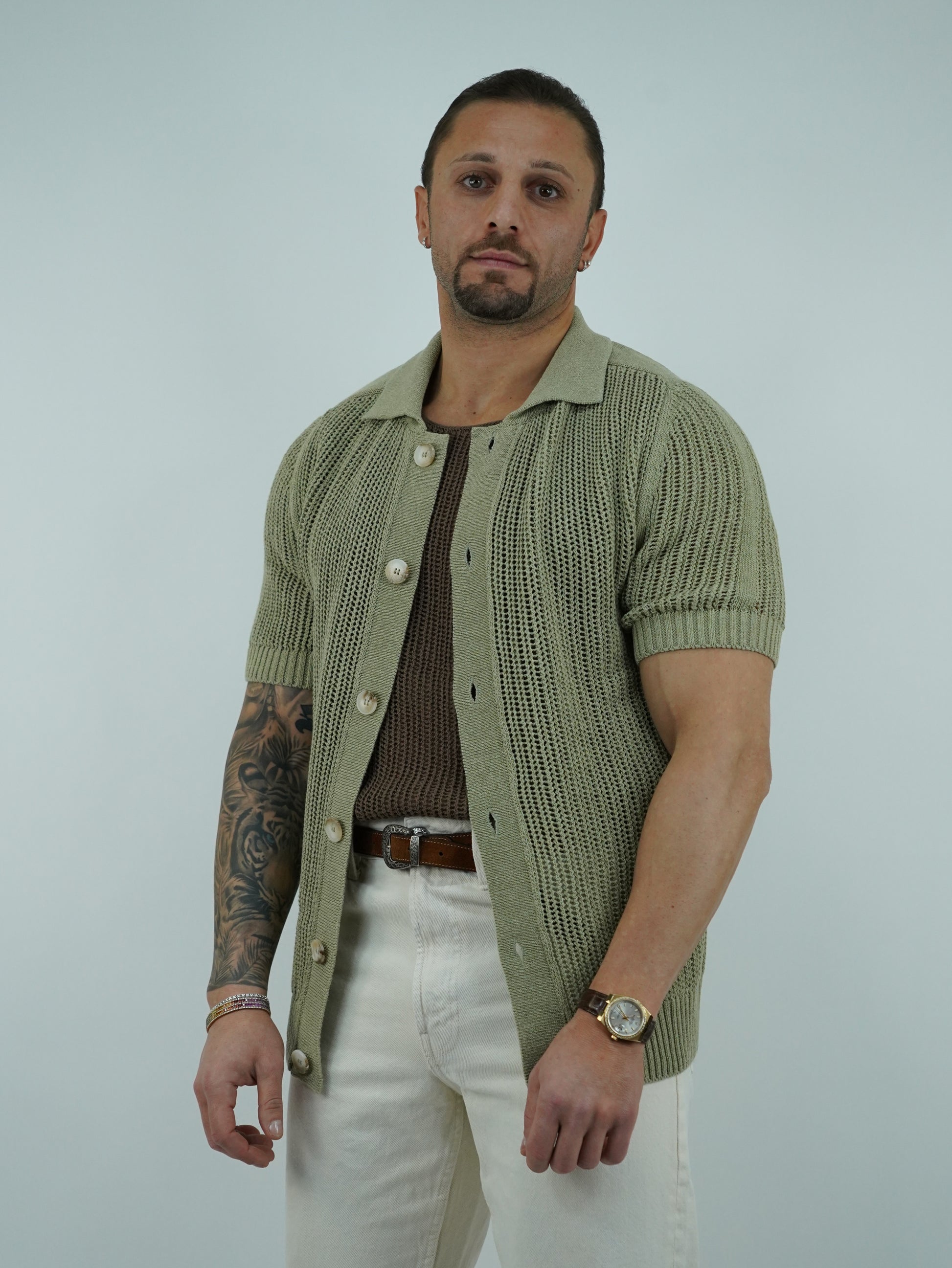 Camicia forata verde safari