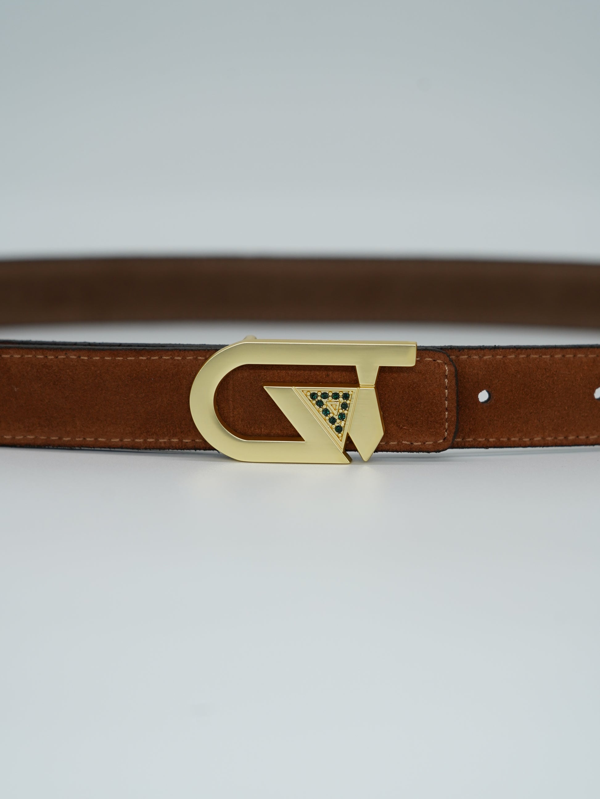 Cintura GT reversibile 2,5cm in pelle scamosciata di vitello primo fiore bruciato/fango con fibbia oro satinato