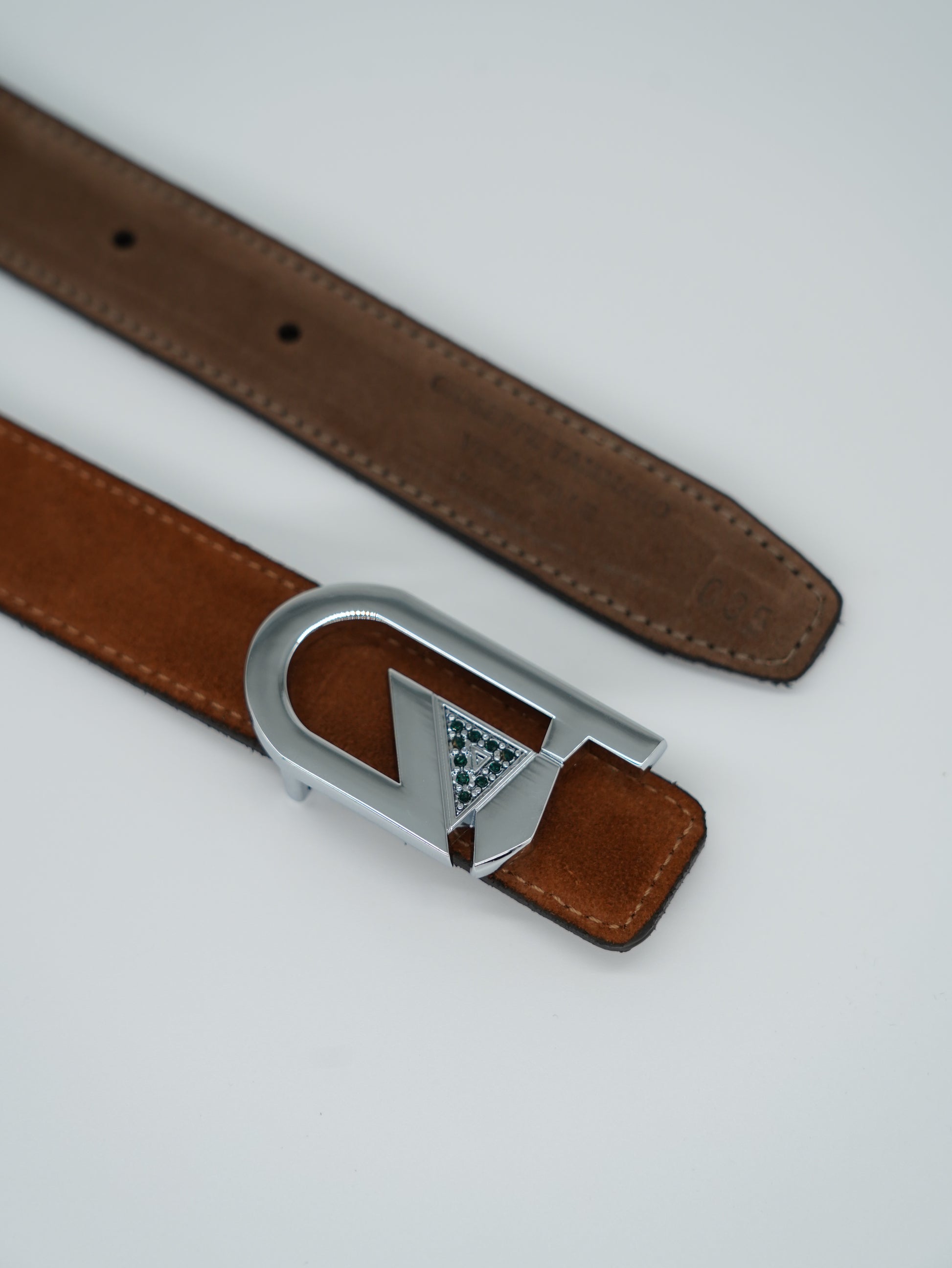 Cintura GT reversibile 2,5cm in pelle scamosciata di vitello primo fiore fango/bruciato con fibbia argento