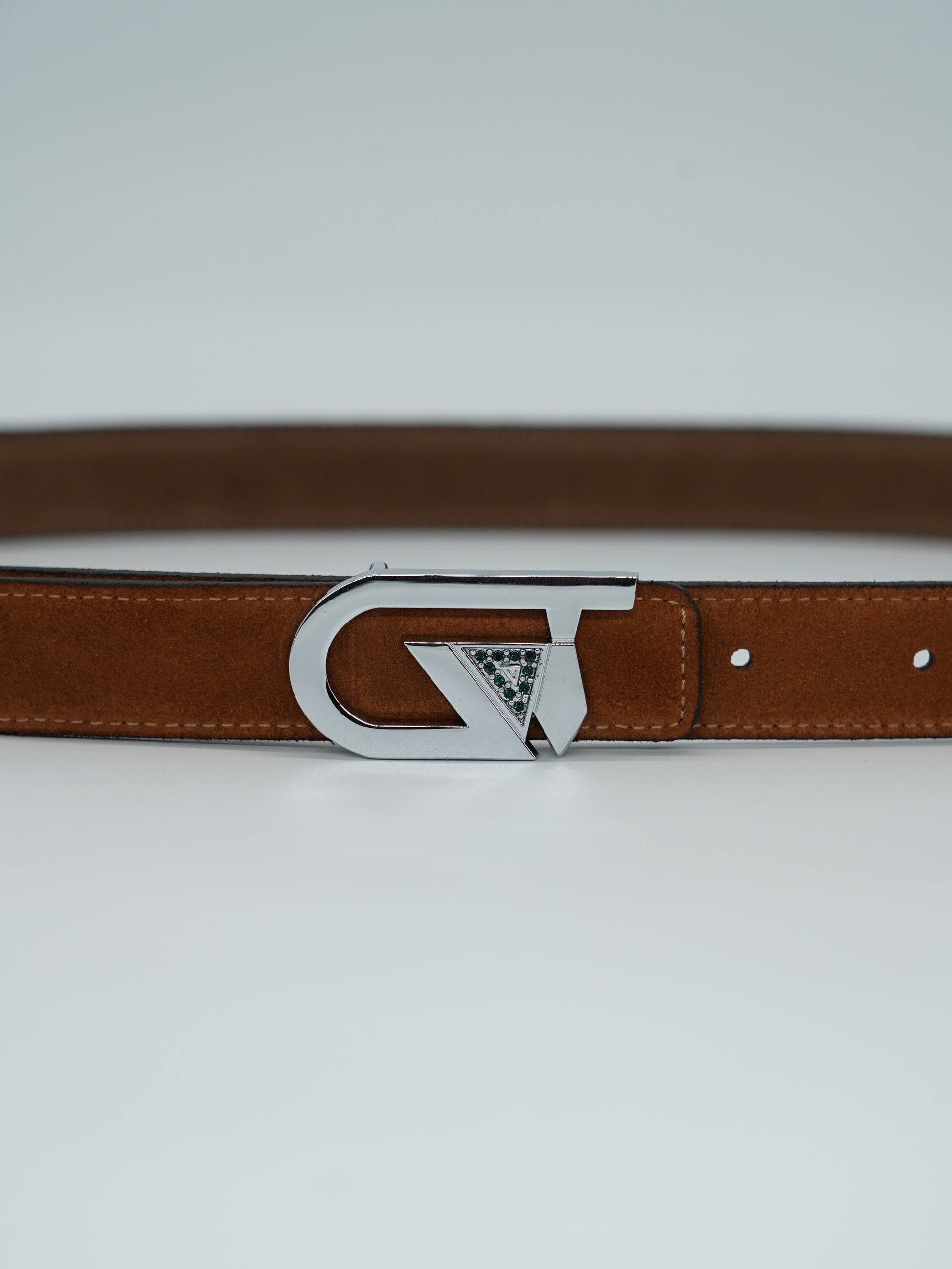 Cintura GT reversibile 2,5cm in pelle scamosciata di vitello primo fiore fango/bruciato con fibbia argento