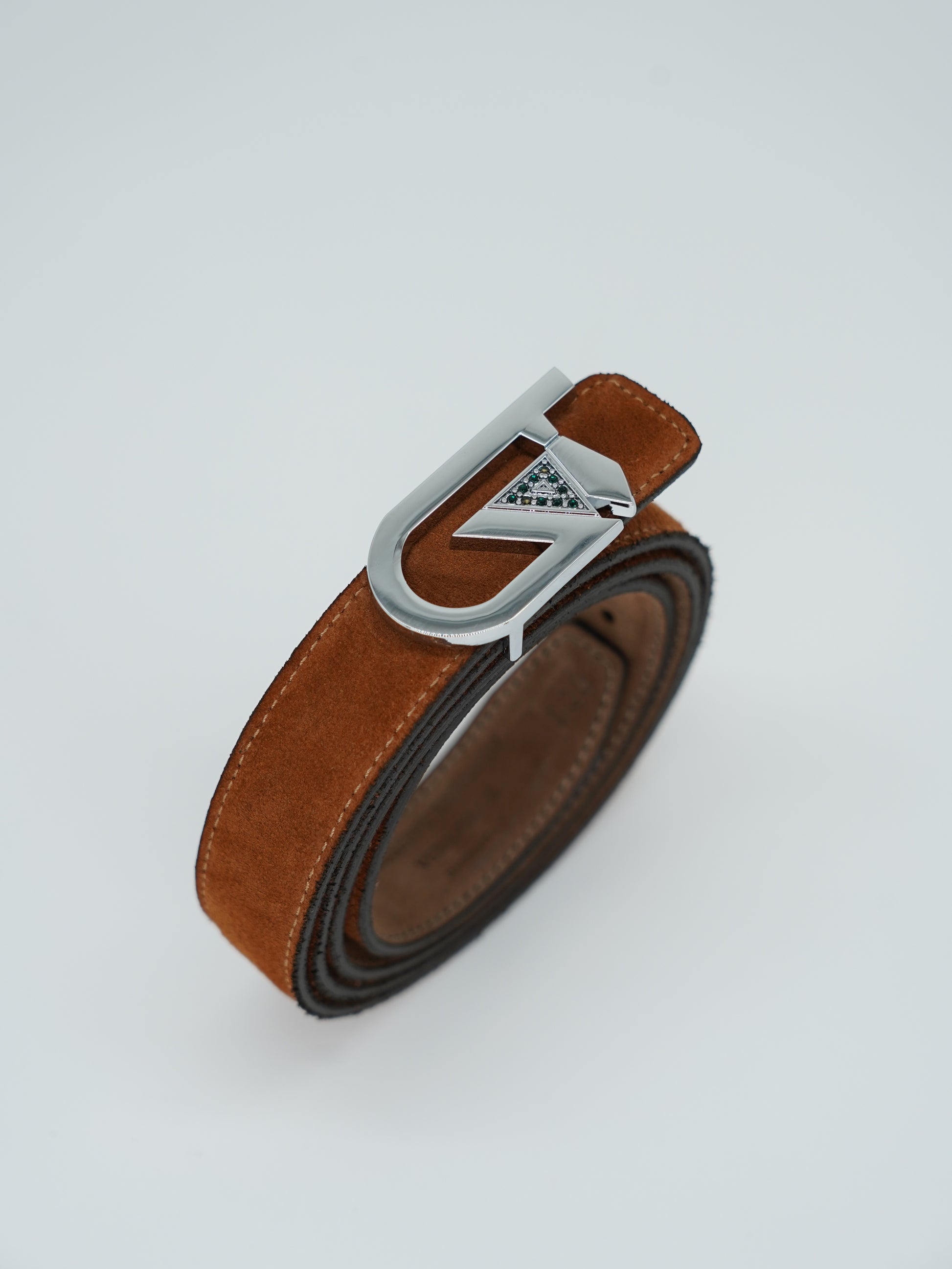 Cintura GT reversibile 2,5cm in pelle scamosciata di vitello primo fiore fango/bruciato con fibbia argento