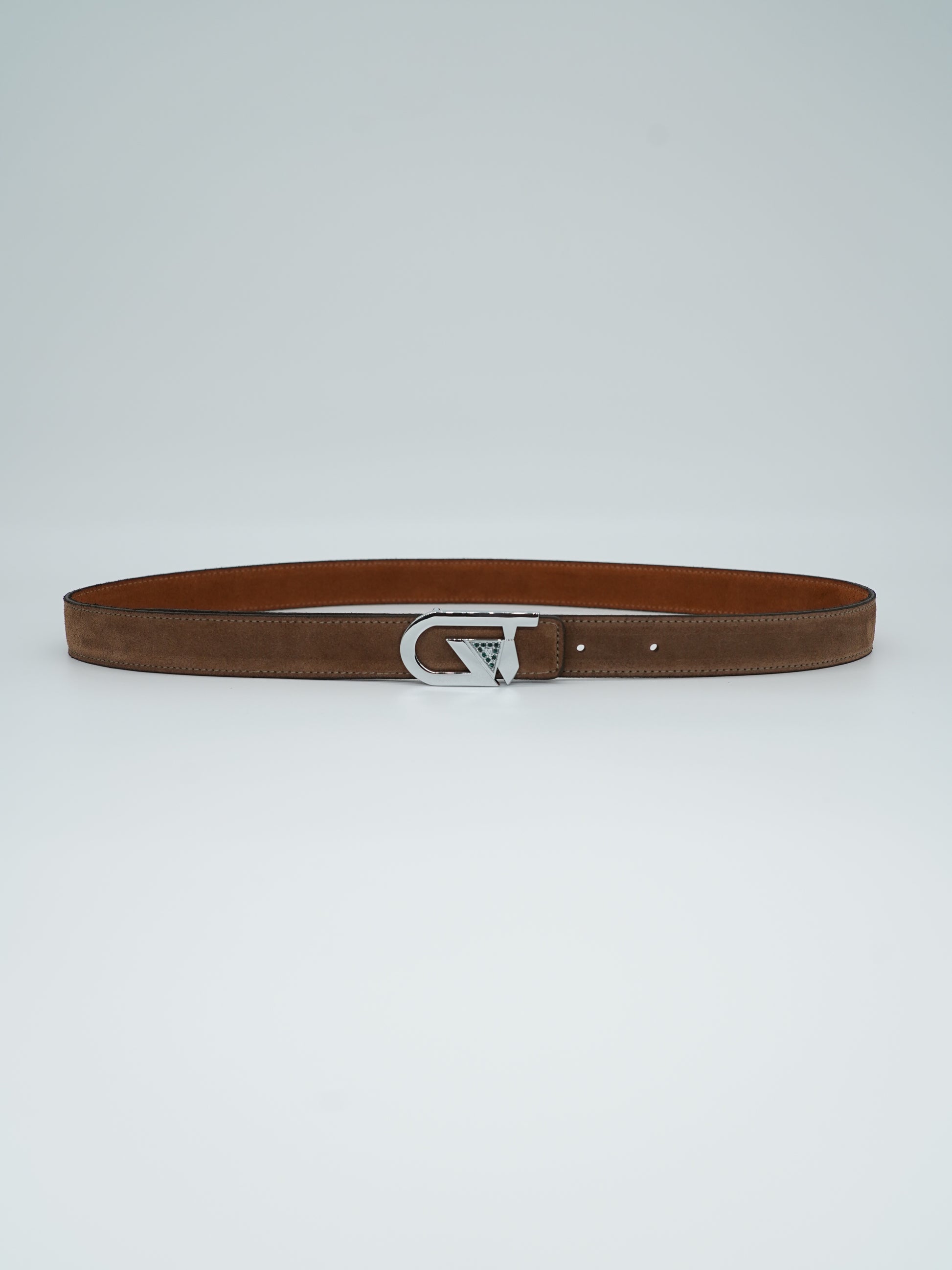 Cintura GT reversibile 2,5cm in pelle scamosciata di vitello primo fiore fango/bruciato con fibbia argento