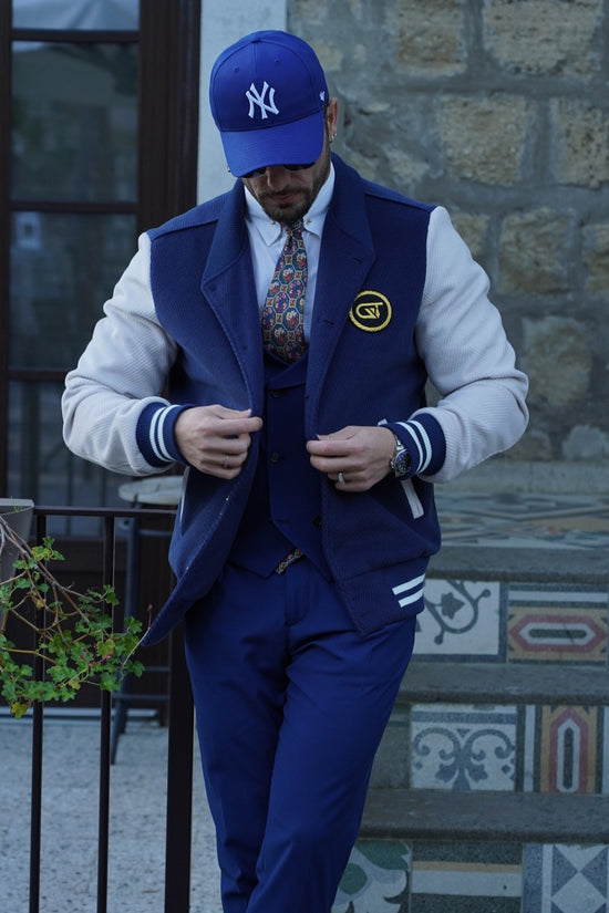 College spigato blu e bianco