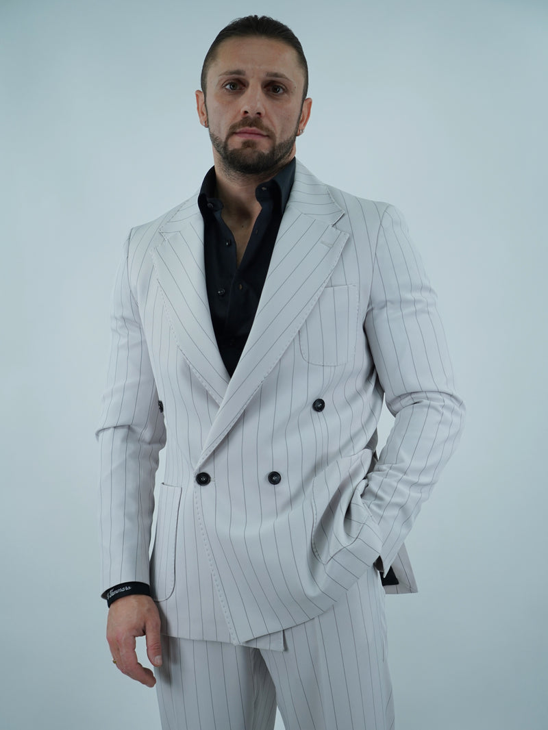 Giacca Doppio Petto Napoli - Linea Harmonious | Bianco Gessato