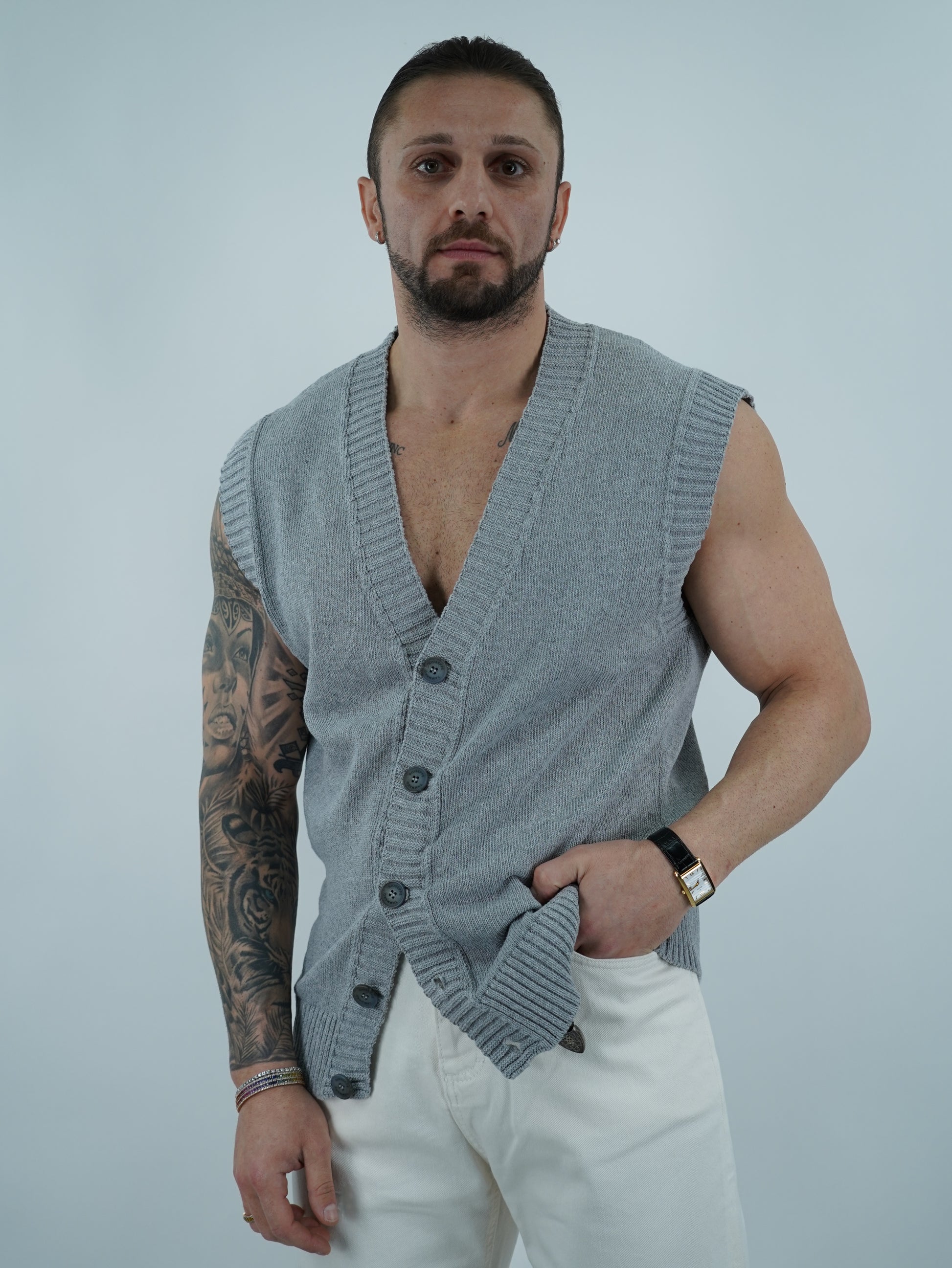 Gilet smacchinato grigio fumo