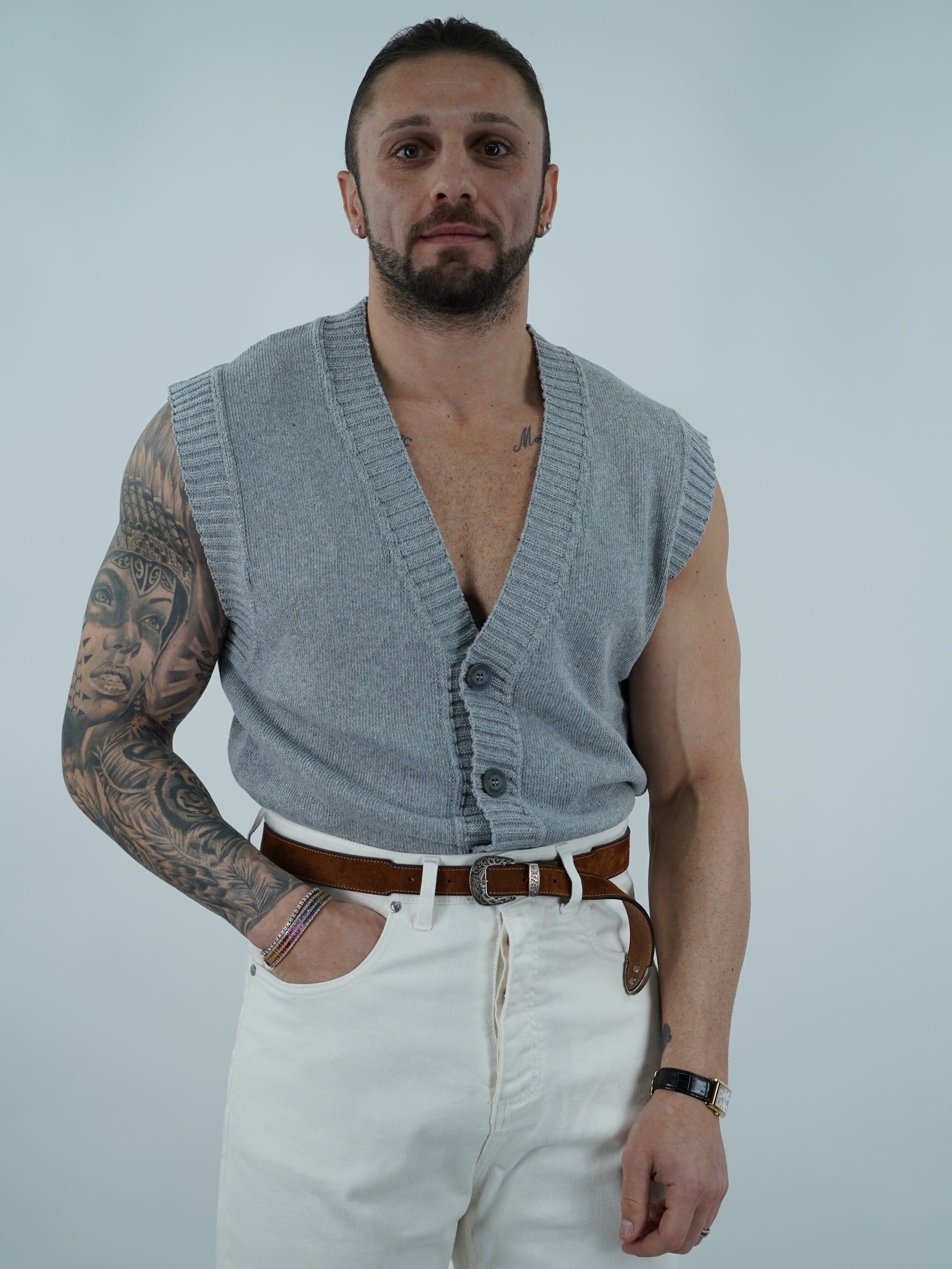 Gilet smacchinato grigio fumo