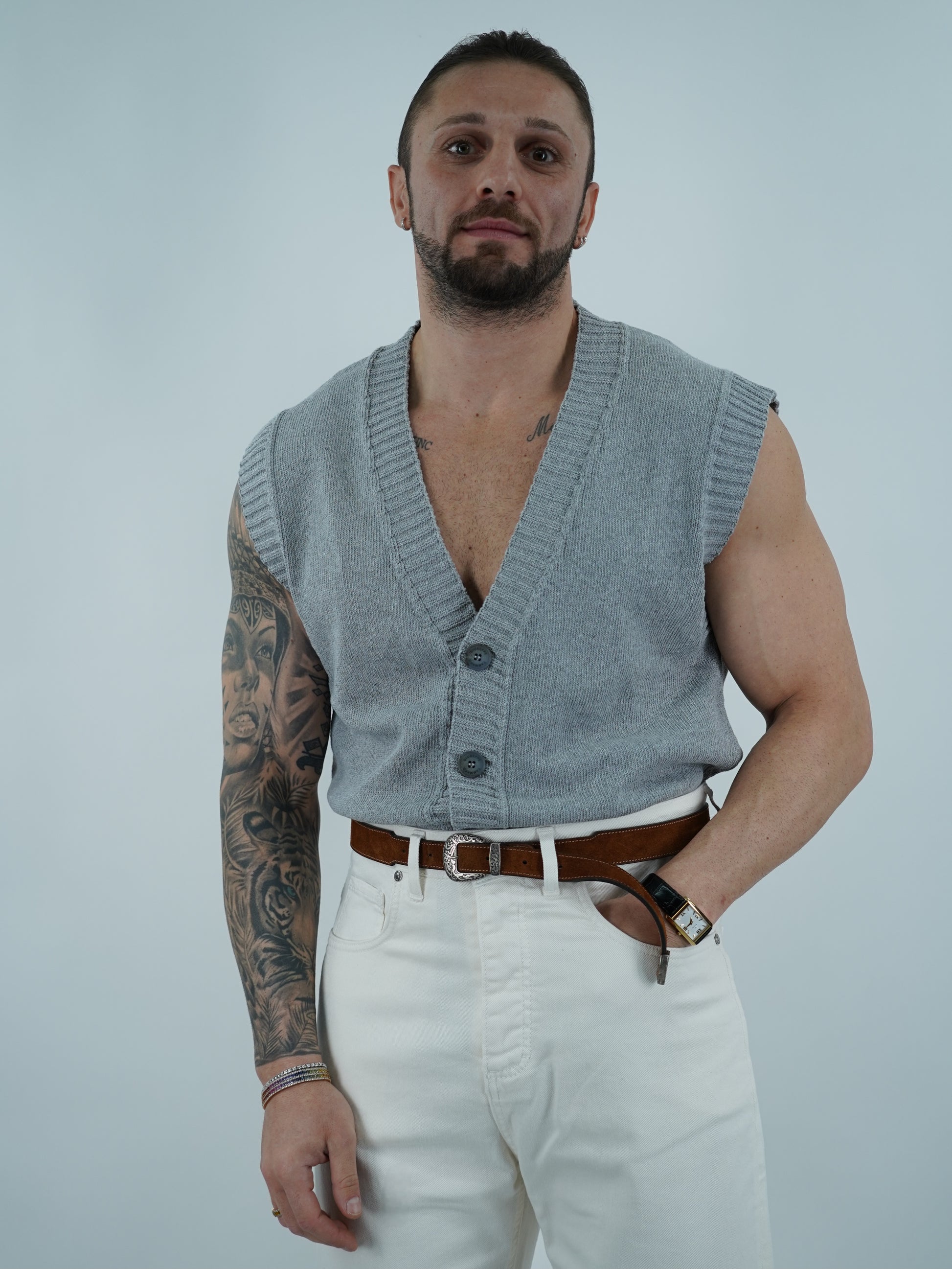 Gilet smacchinato grigio fumo