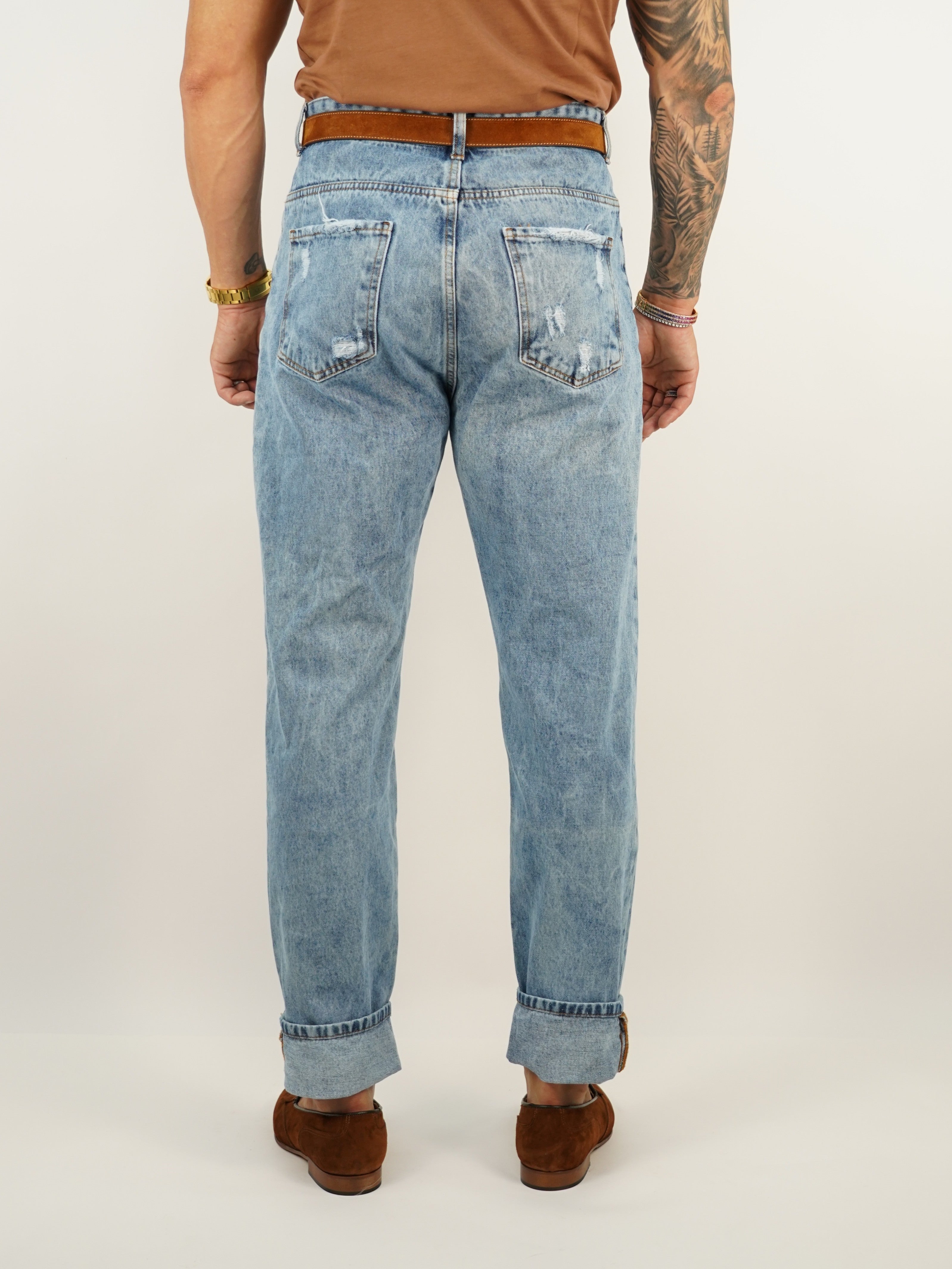 Jeans 80s a vita alta con passanti lavaggio chiaro fondo ampio
