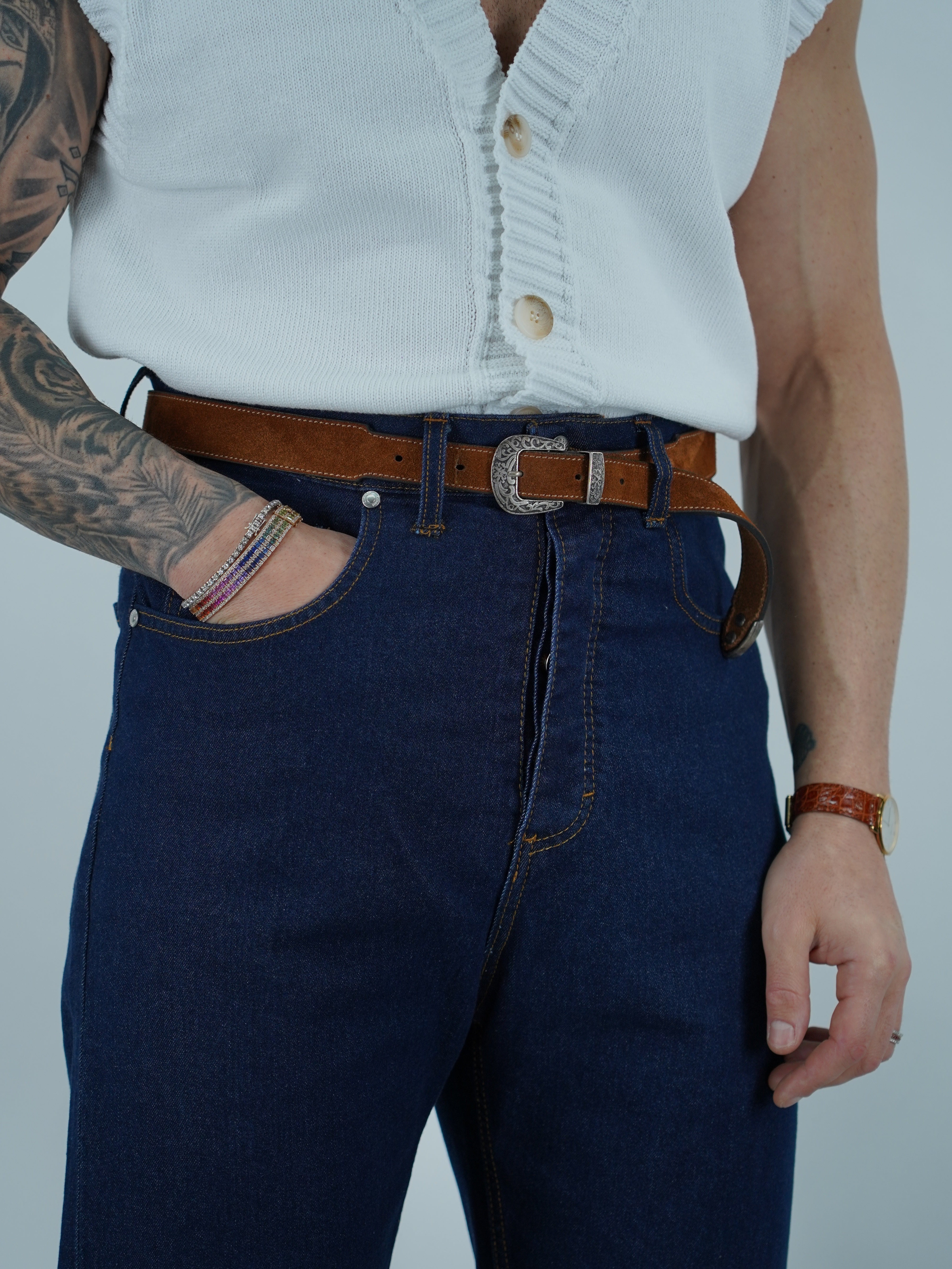Jeans 80s a vita alta con passanti lavaggio 0 fondo ampio