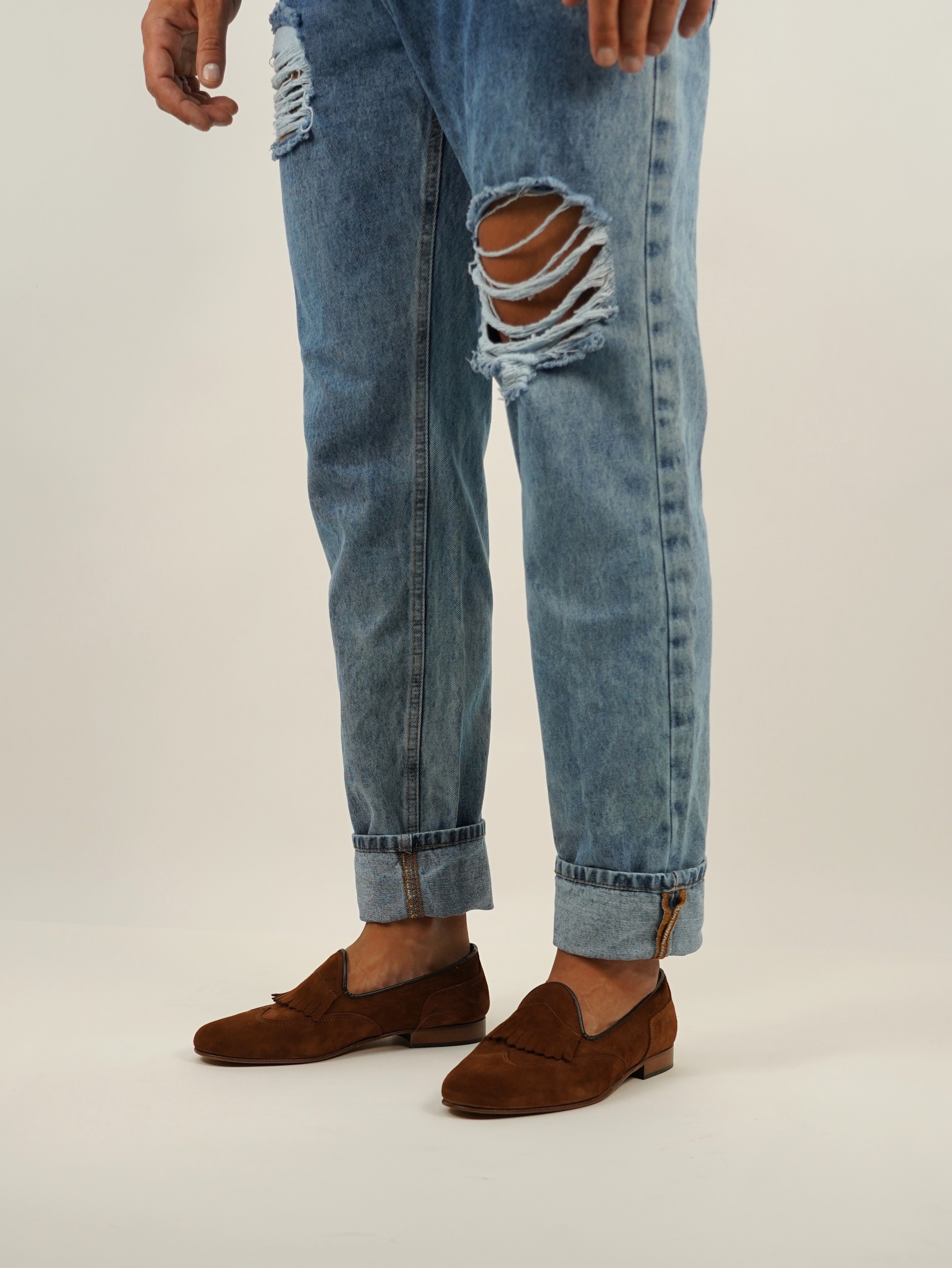 Jeans 80s a vita alta con passanti lavaggio chiaro fondo ampio