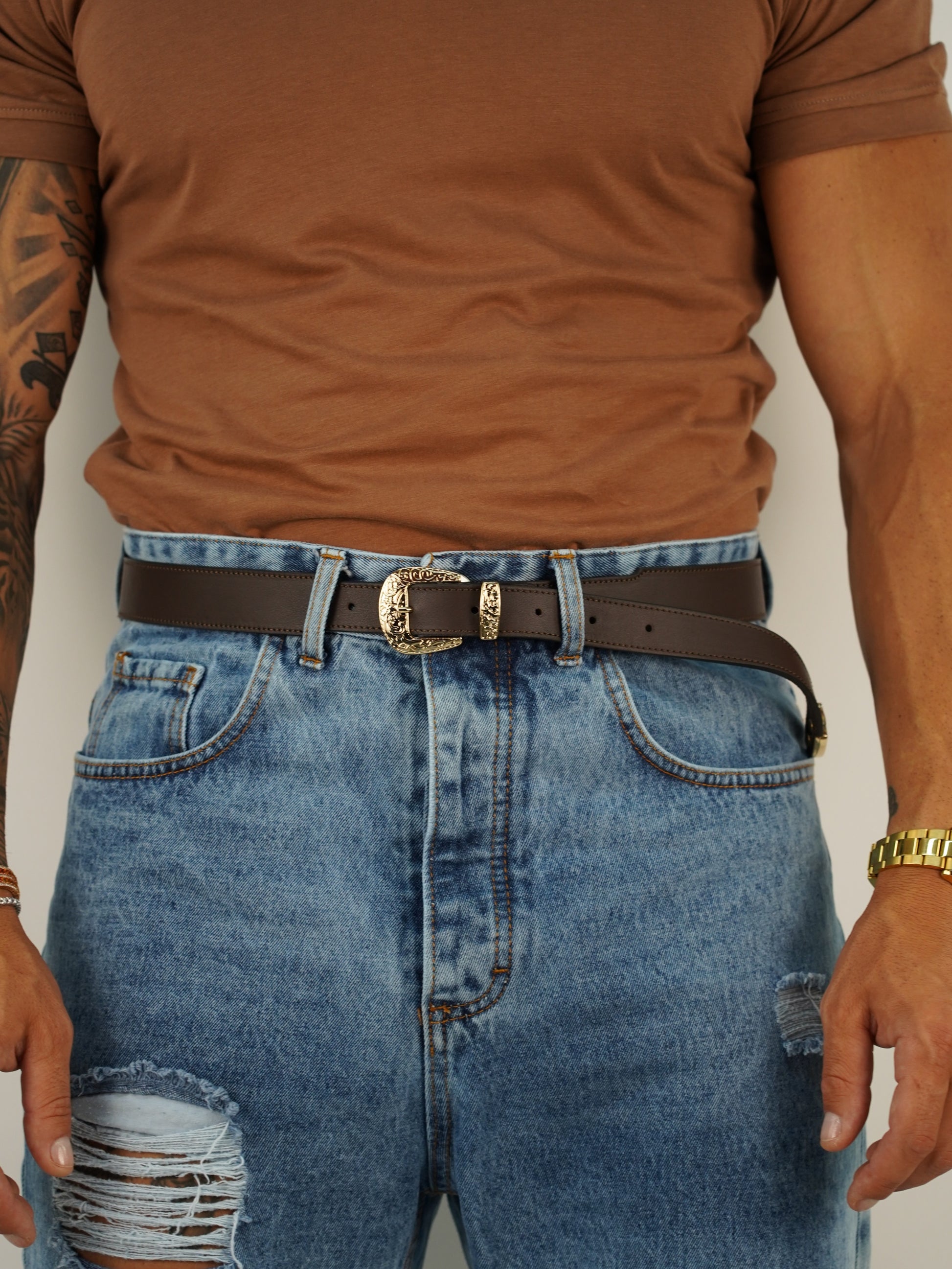 Cintura Texas testa di moro trittico oro in pelle di vitello primo fiore