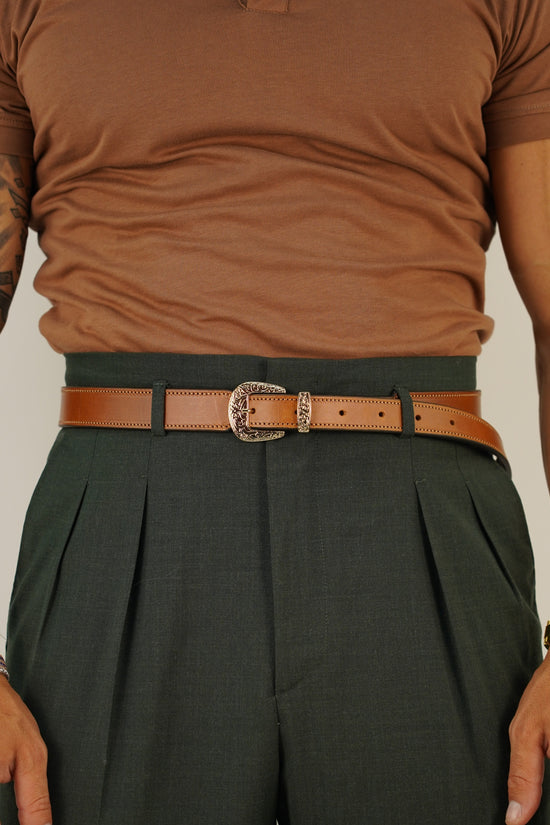 Cintura Texas in vero cuoio trittico oro