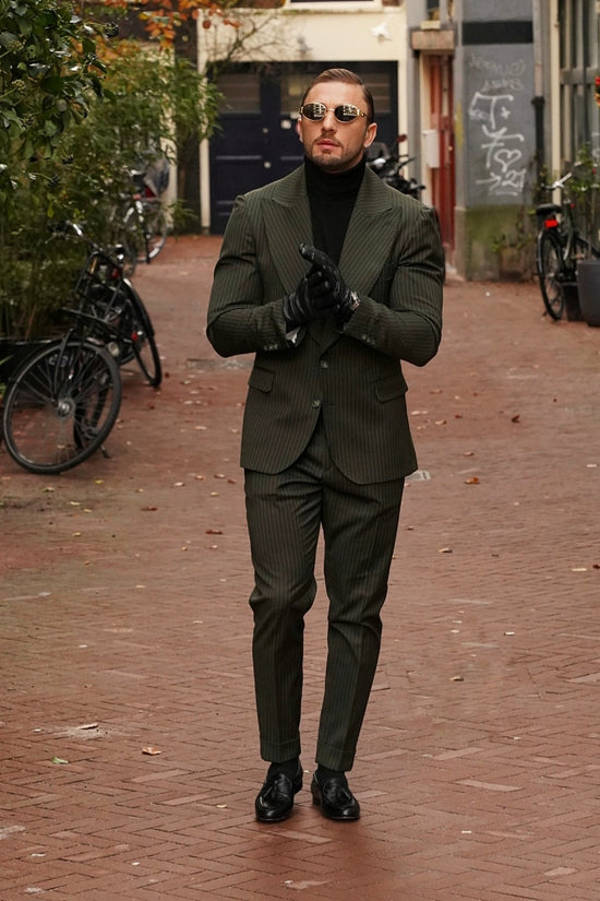 Abito Extensive monopetto petto a lancia gessato verde