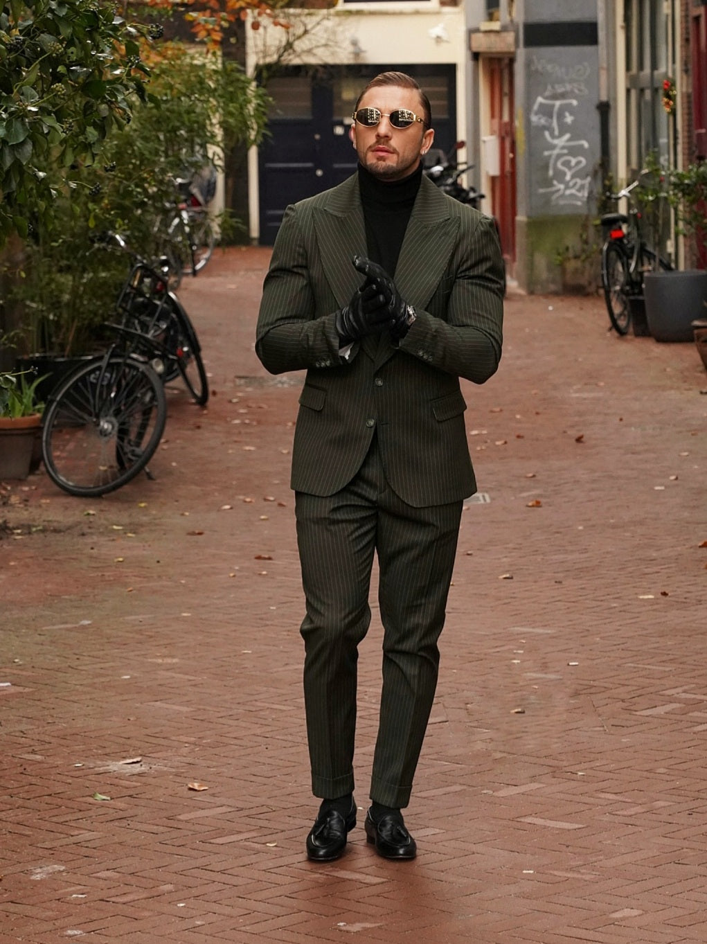 Abito Extensive monopetto petto a lancia gessato verde