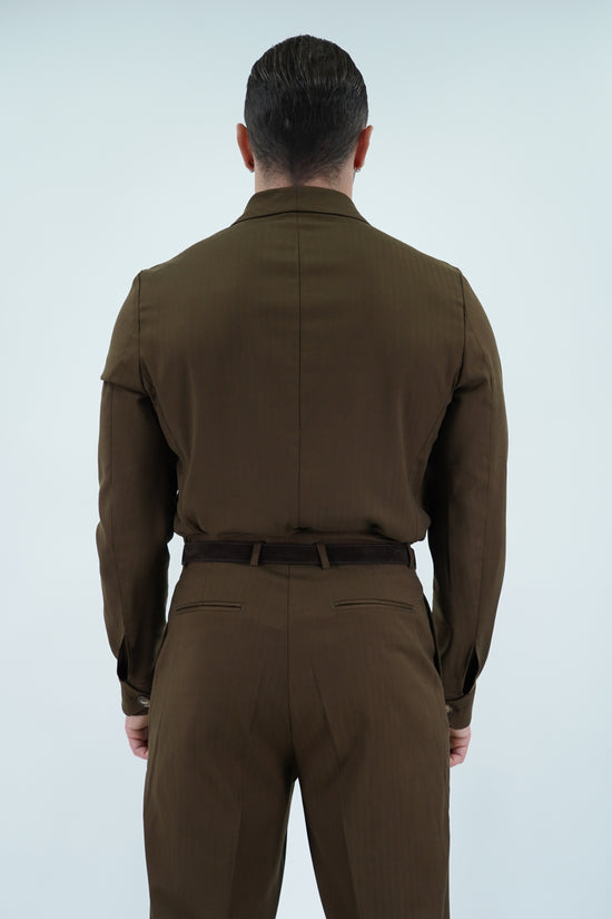 Giacca camicia doppiopetto collo a scialle colore cubano