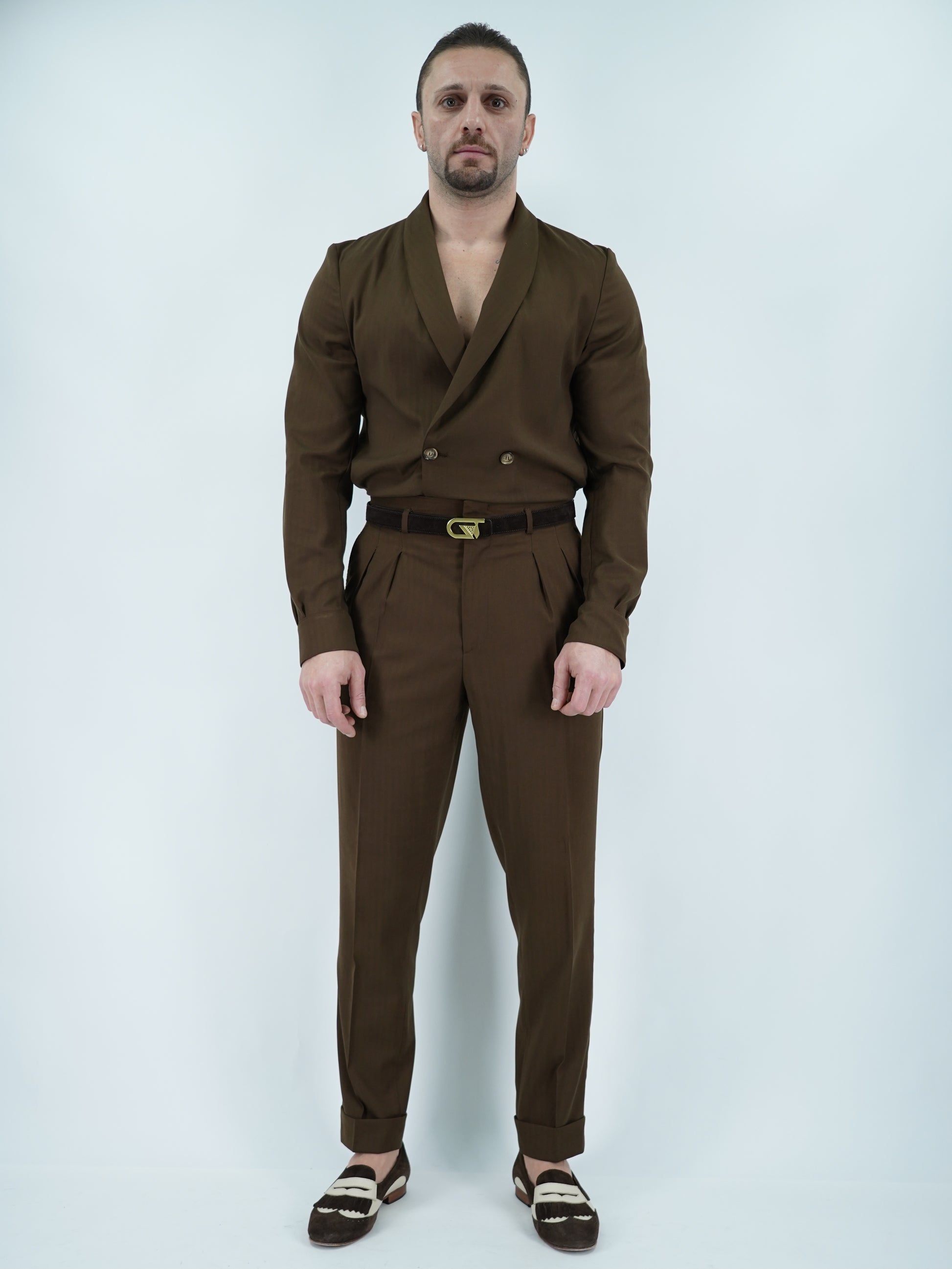 Giacca camicia doppiopetto collo a scialle colore cubano