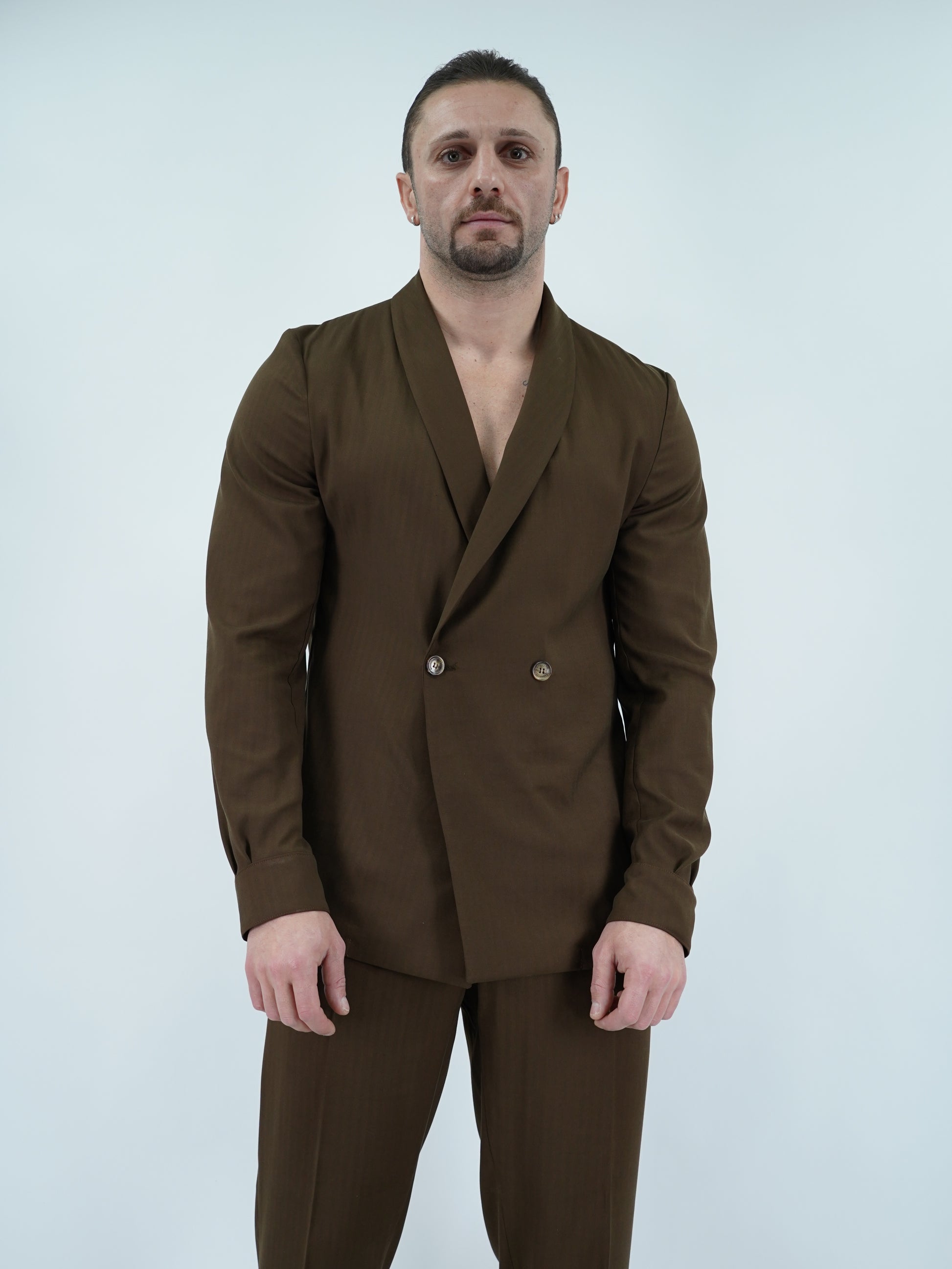 Giacca camicia doppiopetto collo a scialle colore cubano