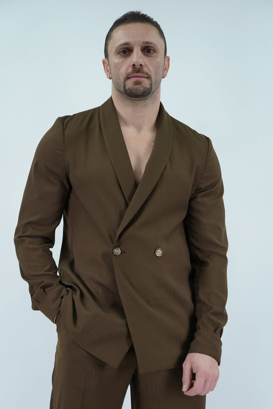 Giacca camicia doppiopetto collo a scialle colore cubano