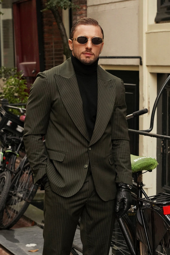 Abito Extensive monopetto petto a lancia gessato verde