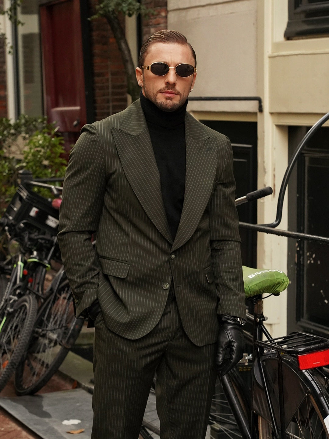 Abito Extensive monopetto petto a lancia gessato verde