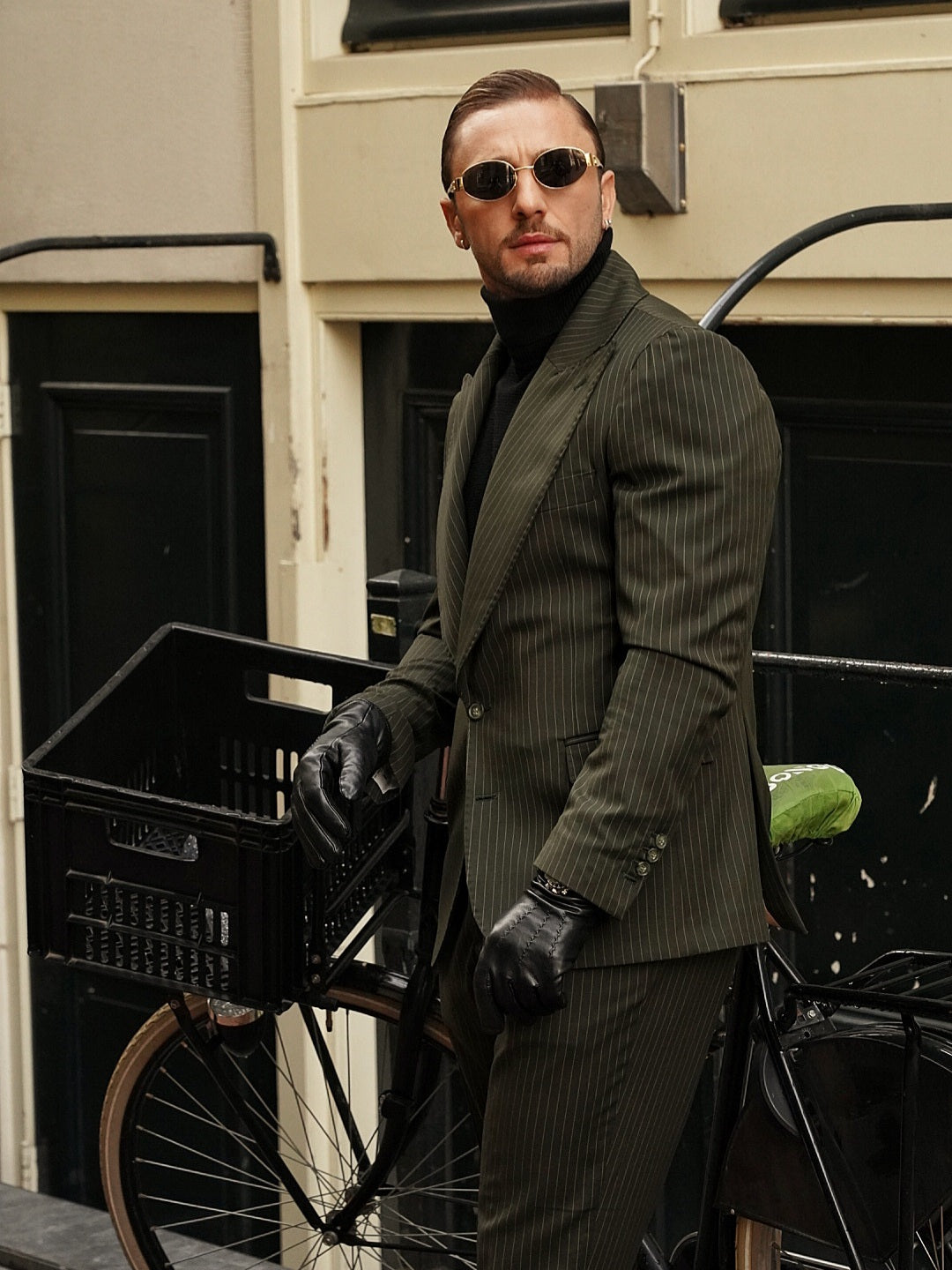 Abito Extensive monopetto petto a lancia gessato verde