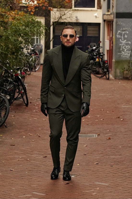 Abito Extensive monopetto petto a lancia gessato verde