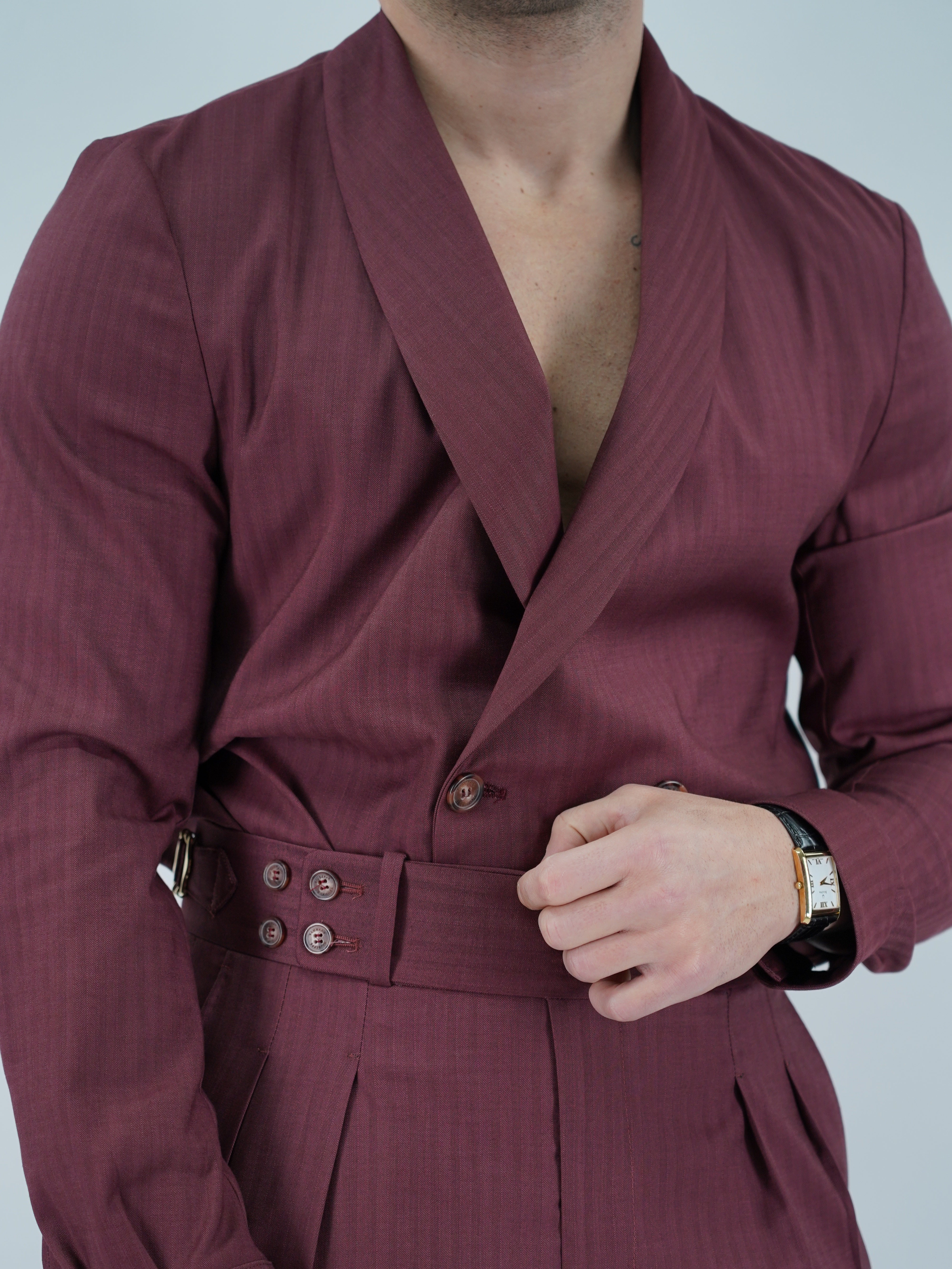 Giacca camicia doppiopetto collo a scialle rubino