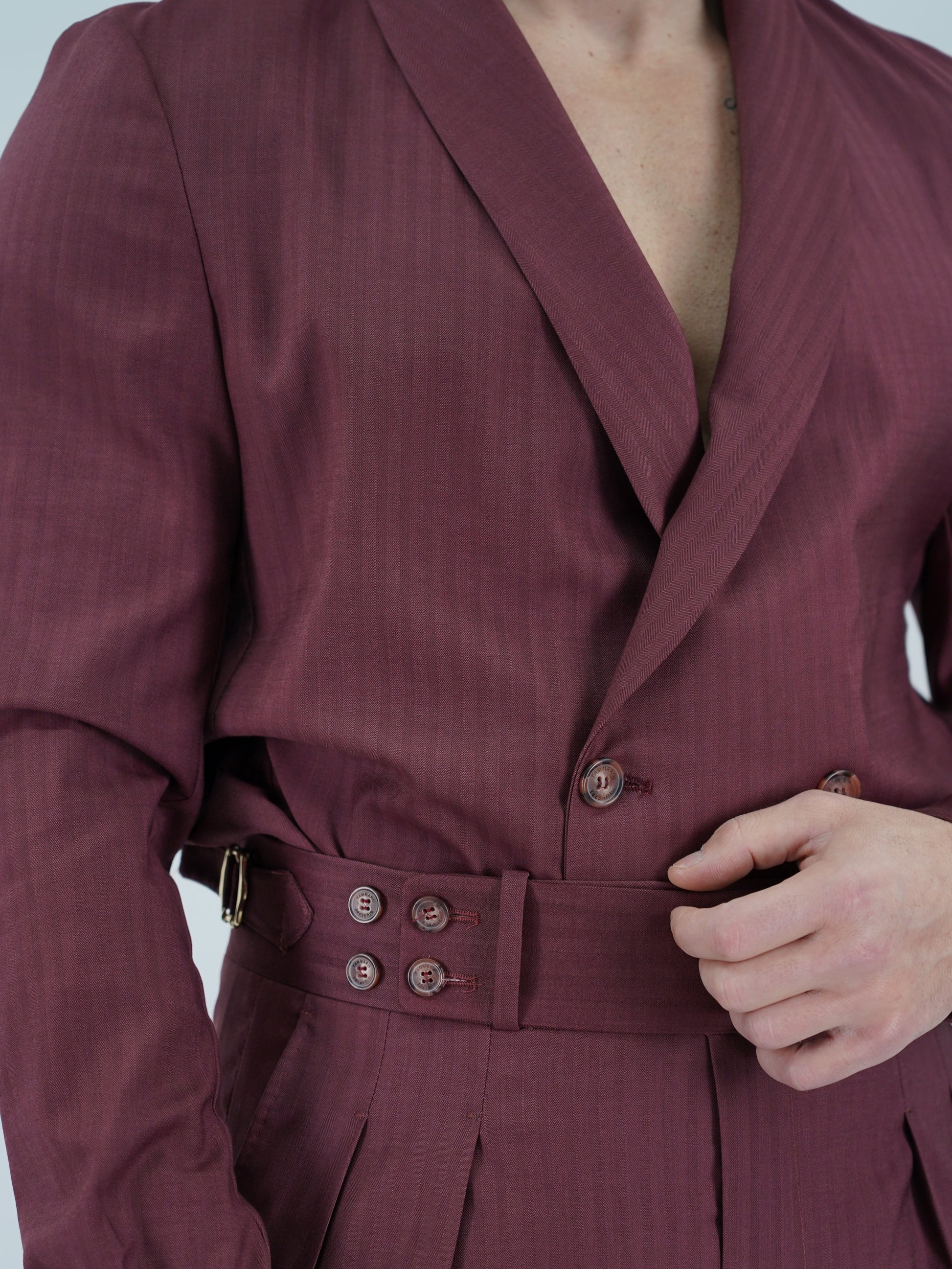 Giacca camicia doppiopetto collo a scialle rubino