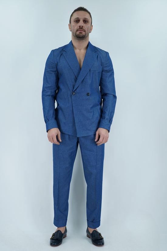 Giacca camicia doppiopetto petto napoli effetto jeans lavaggio scuro