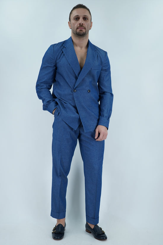 Giacca camicia doppiopetto petto napoli effetto jeans lavaggio scuro