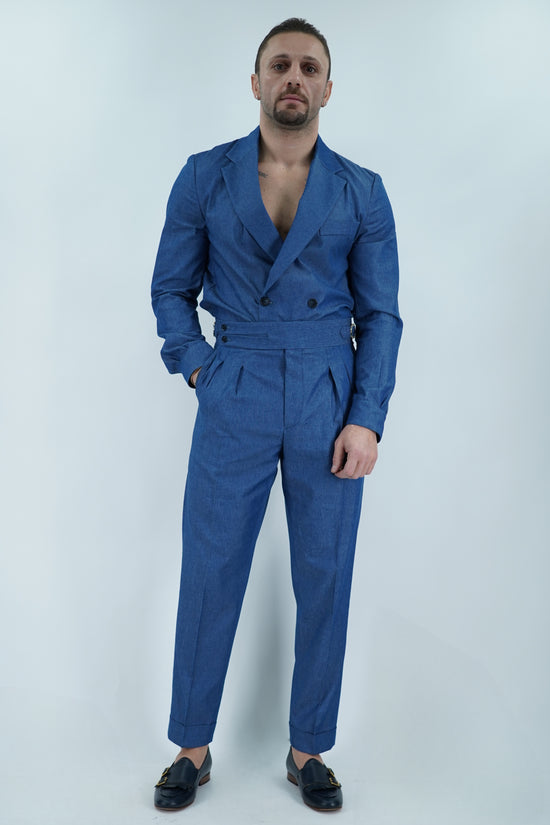 Giacca camicia doppiopetto petto napoli effetto jeans lavaggio scuro