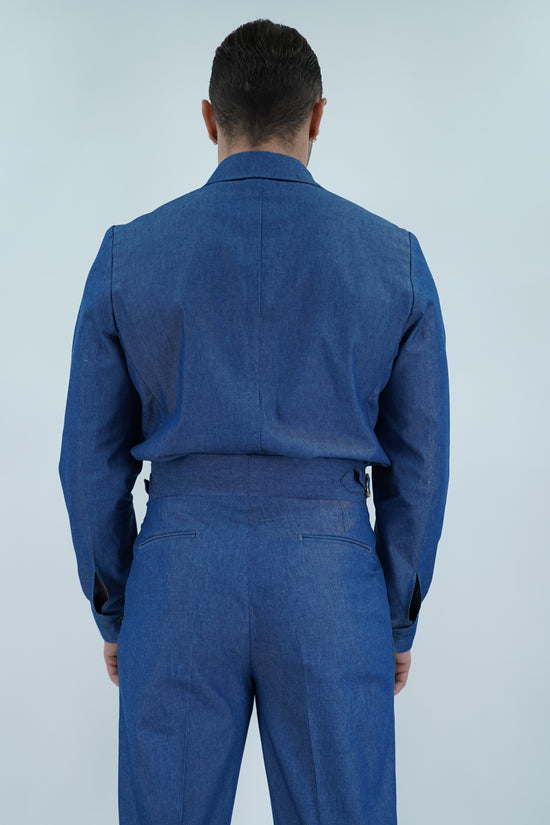 Giacca camicia doppiopetto petto napoli effetto jeans lavaggio scuro