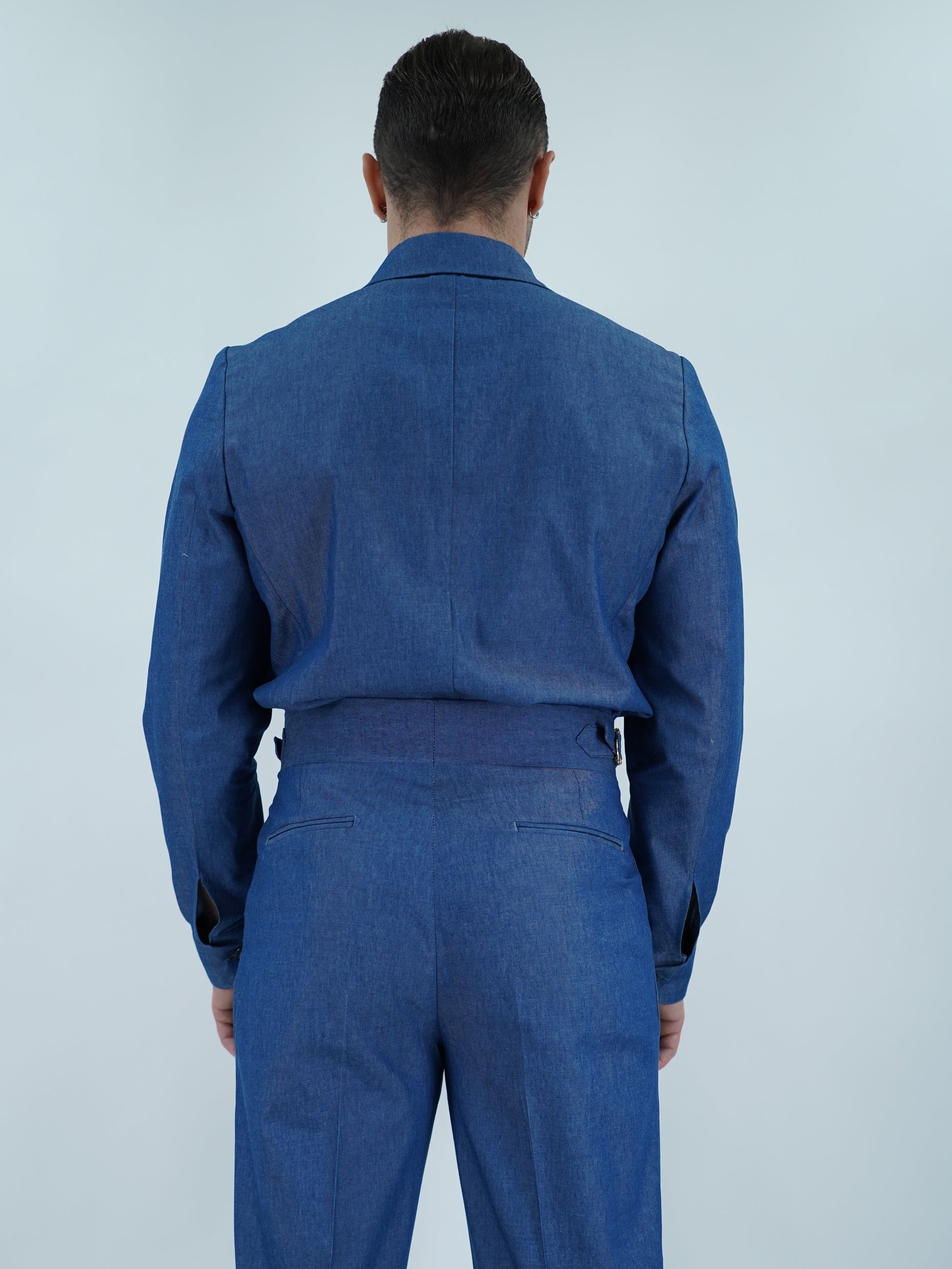 Giacca camicia doppiopetto petto napoli effetto jeans lavaggio scuro