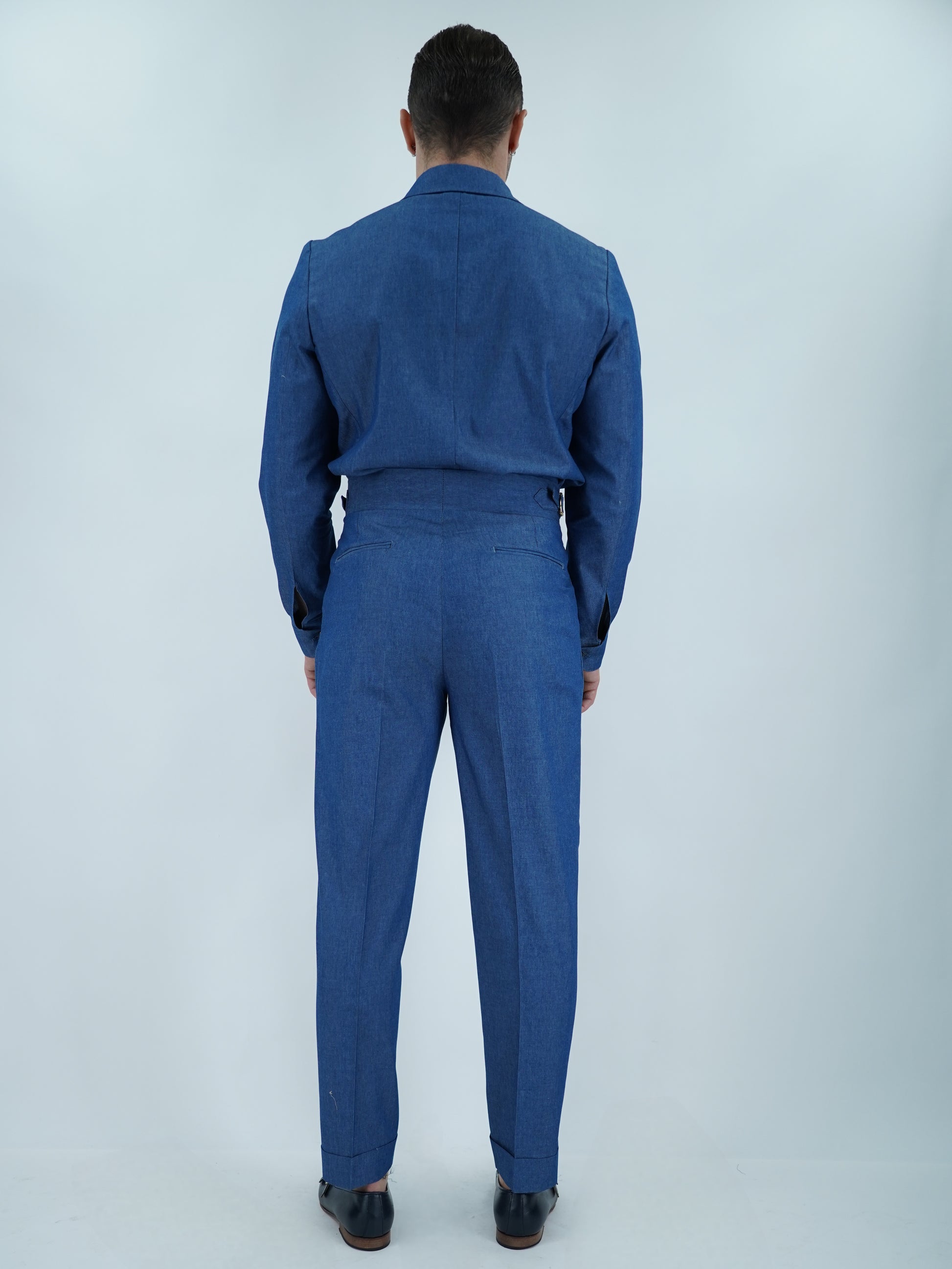 Giacca camicia doppiopetto petto napoli effetto jeans lavaggio scuro