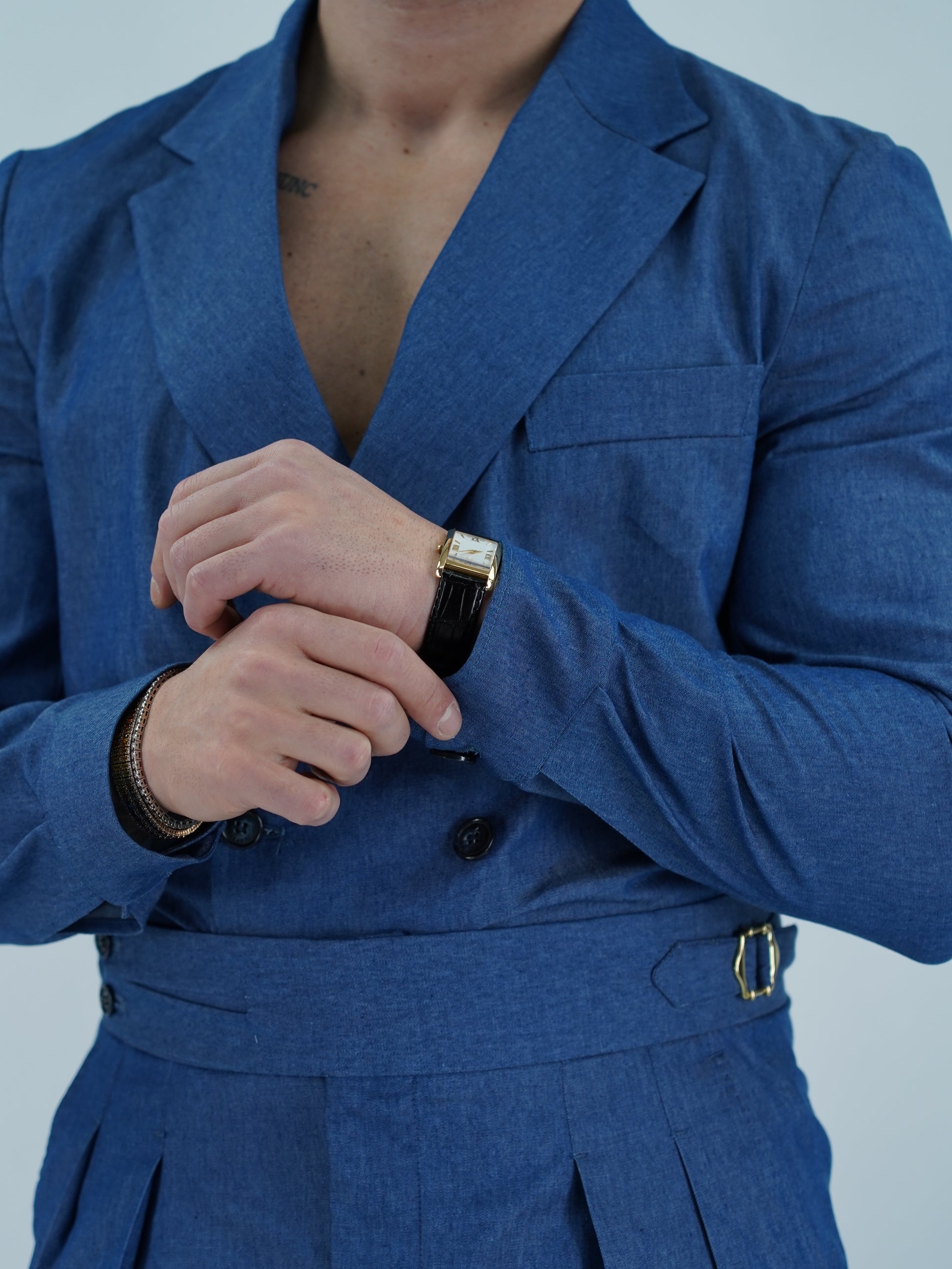 Giacca camicia doppiopetto petto napoli effetto jeans lavaggio scuro