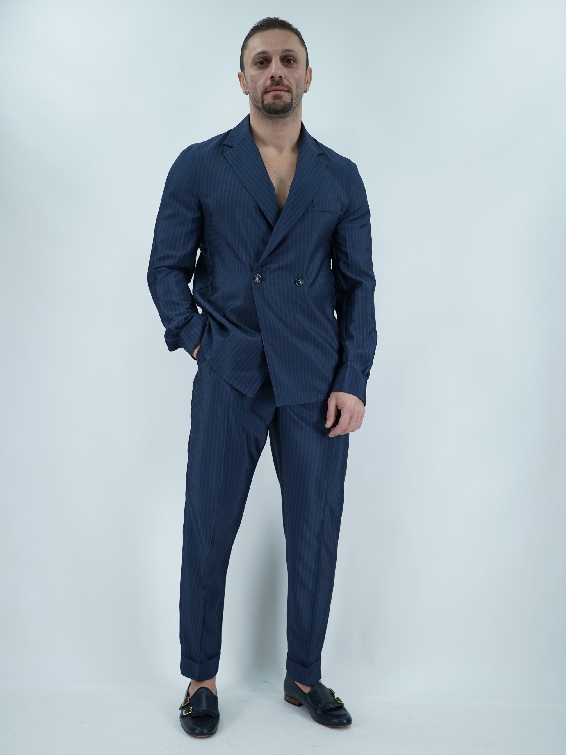 Giacca camicia doppiopetto petto napoli solaro blu