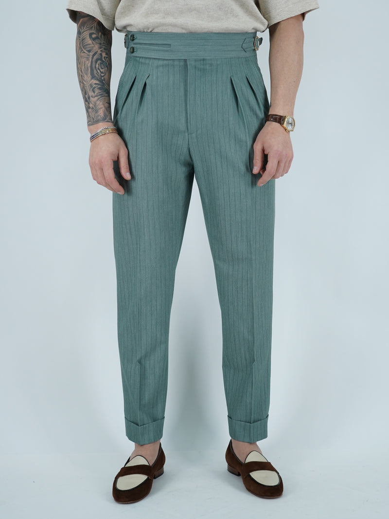 Gurkha biforcato verde gessato con fibbie stringenti laterali