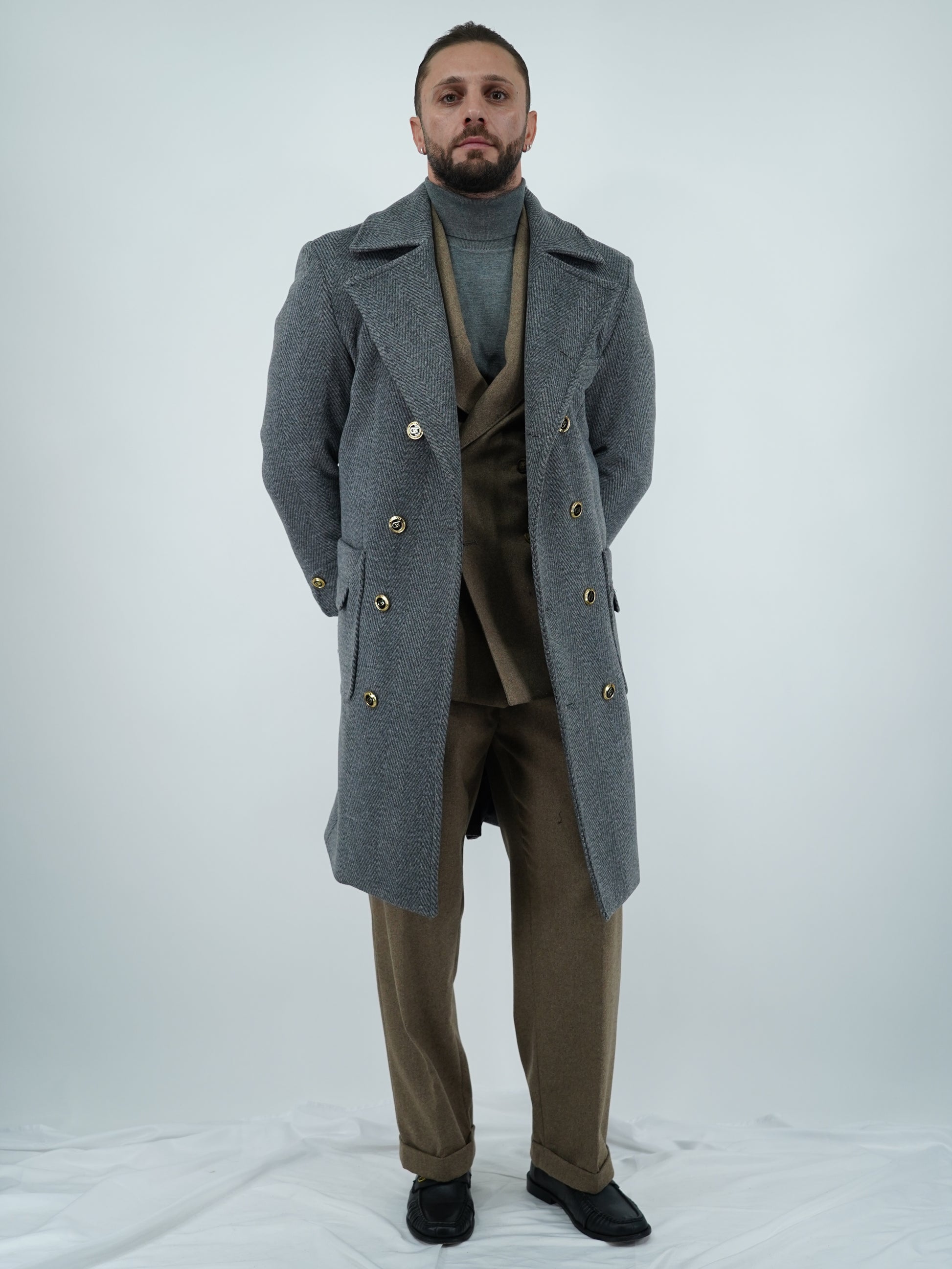 Cappotto Chesterfield Spigato Grigio Scuro