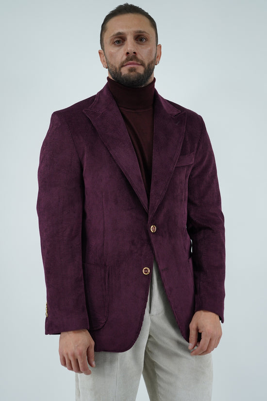 Giacca Harmonious monopetto in velluto a coste bordeaux