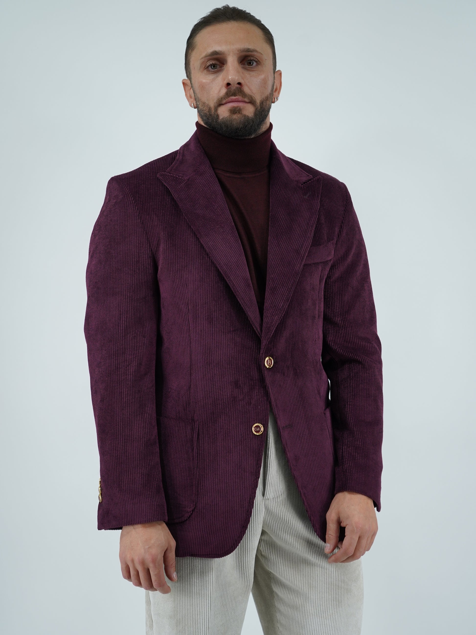 Giacca Harmonious monopetto in velluto a coste bordeaux
