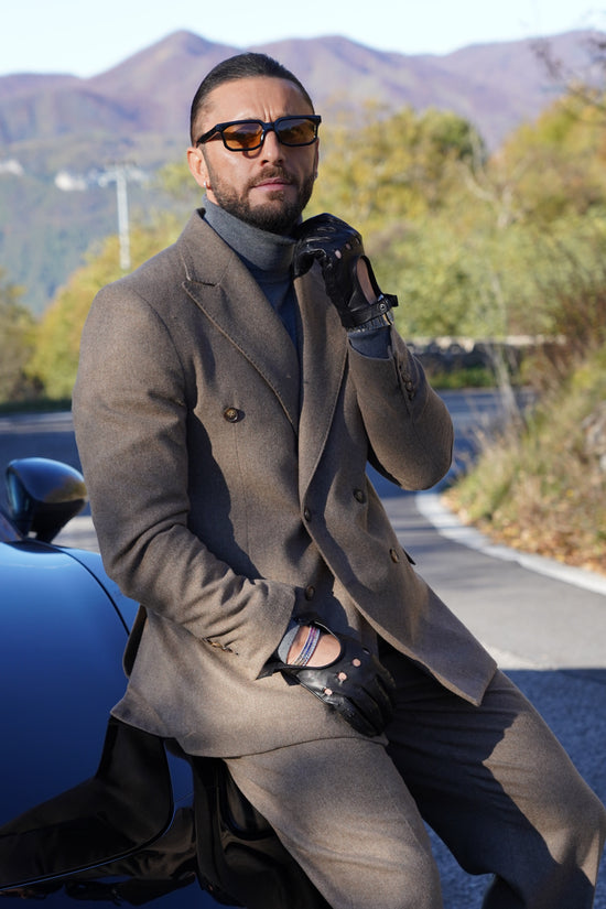 Giacca Harmonious doppiopetto in flanella quercia