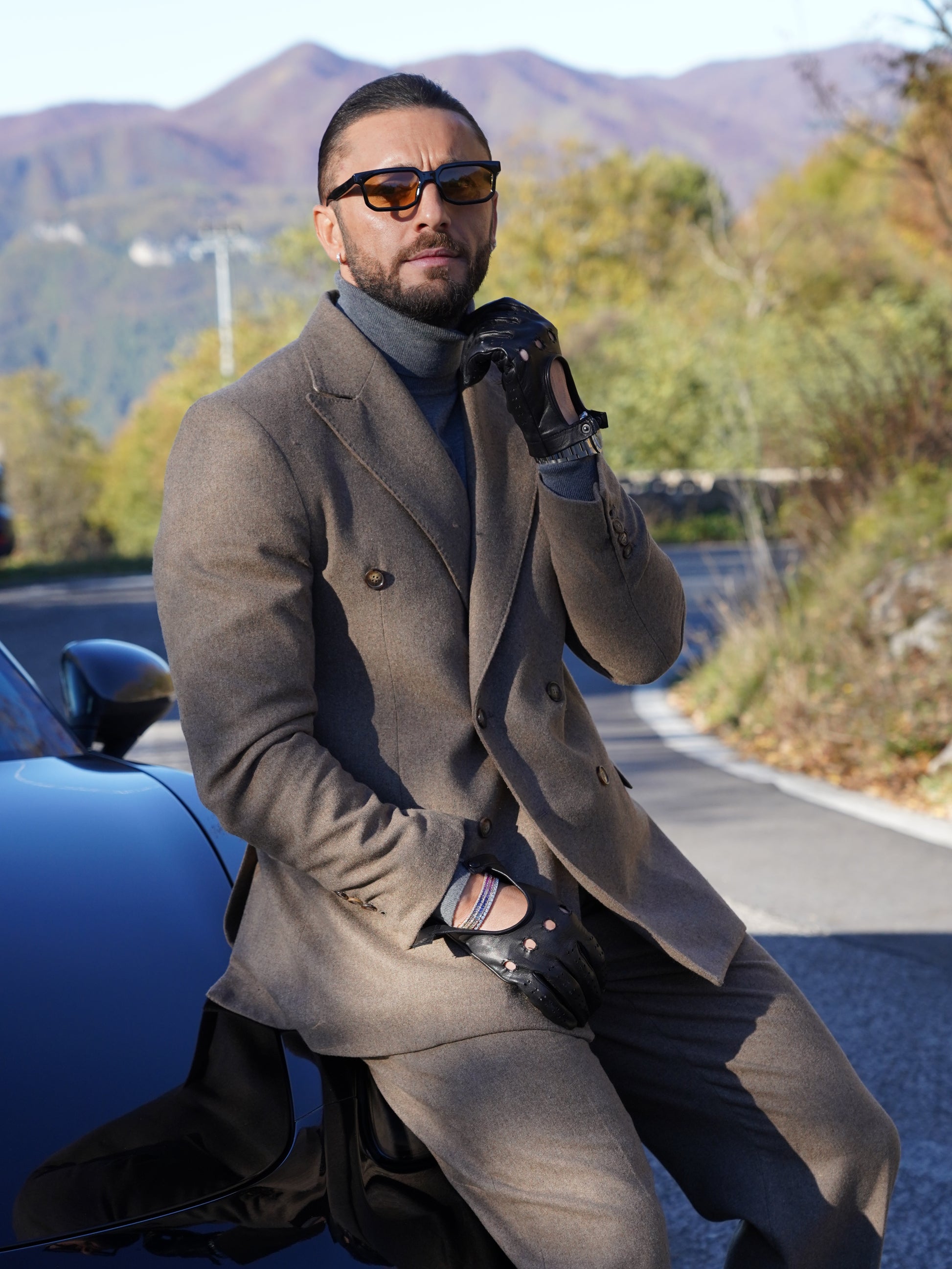 Giacca Harmonious doppiopetto in flanella quercia