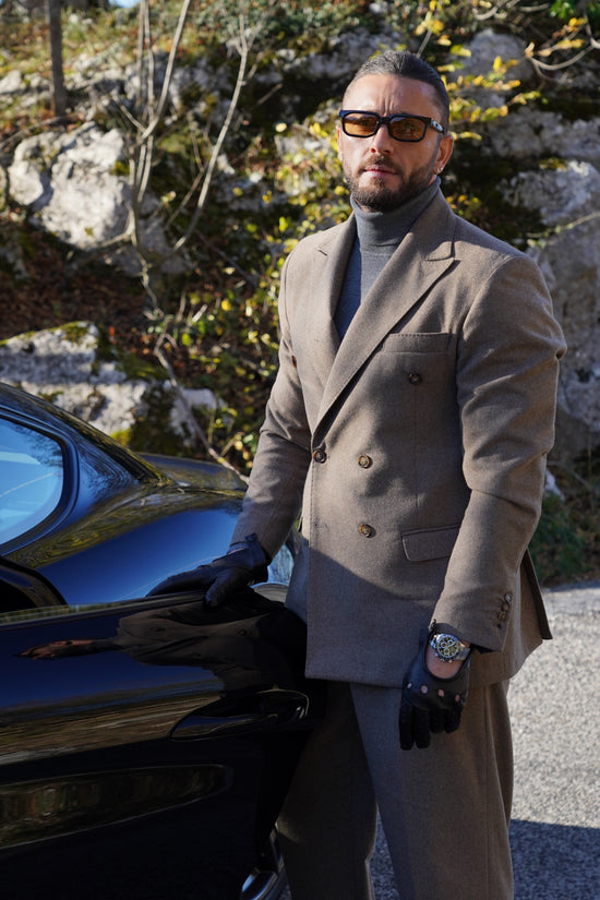 Giacca Harmonious doppiopetto in flanella quercia