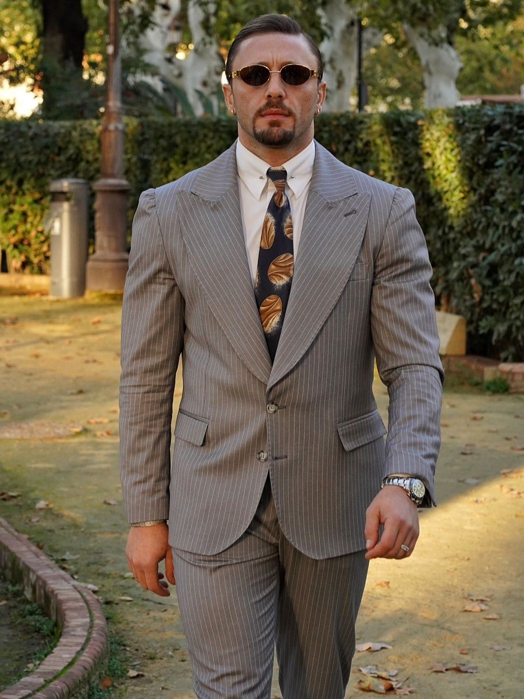 Abito Extensive monopetto petto a lancia gessato grigio