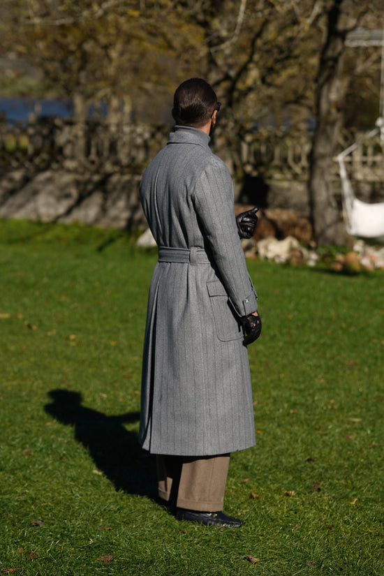 Cappotto Royal collo a scialle grigio gessato