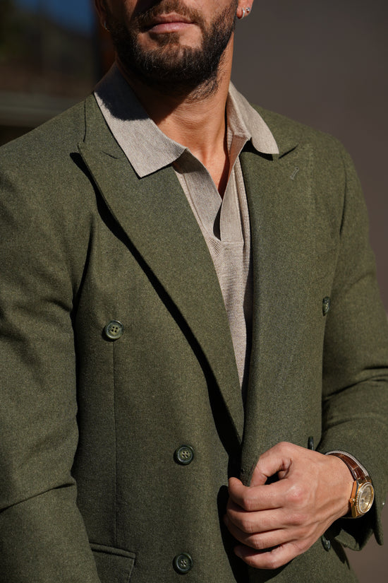 Giacca Harmonious doppiopetto in flanella verde foresta