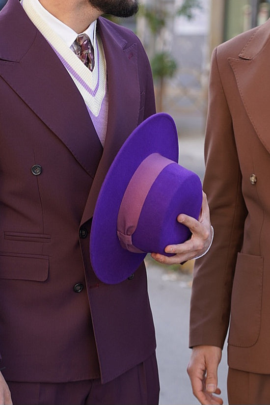 Cappello a cilindro piatto in feltro viola
