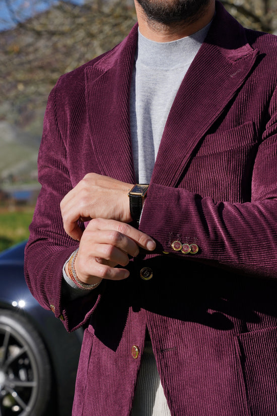 Giacca Harmonious monopetto in velluto a coste bordeaux