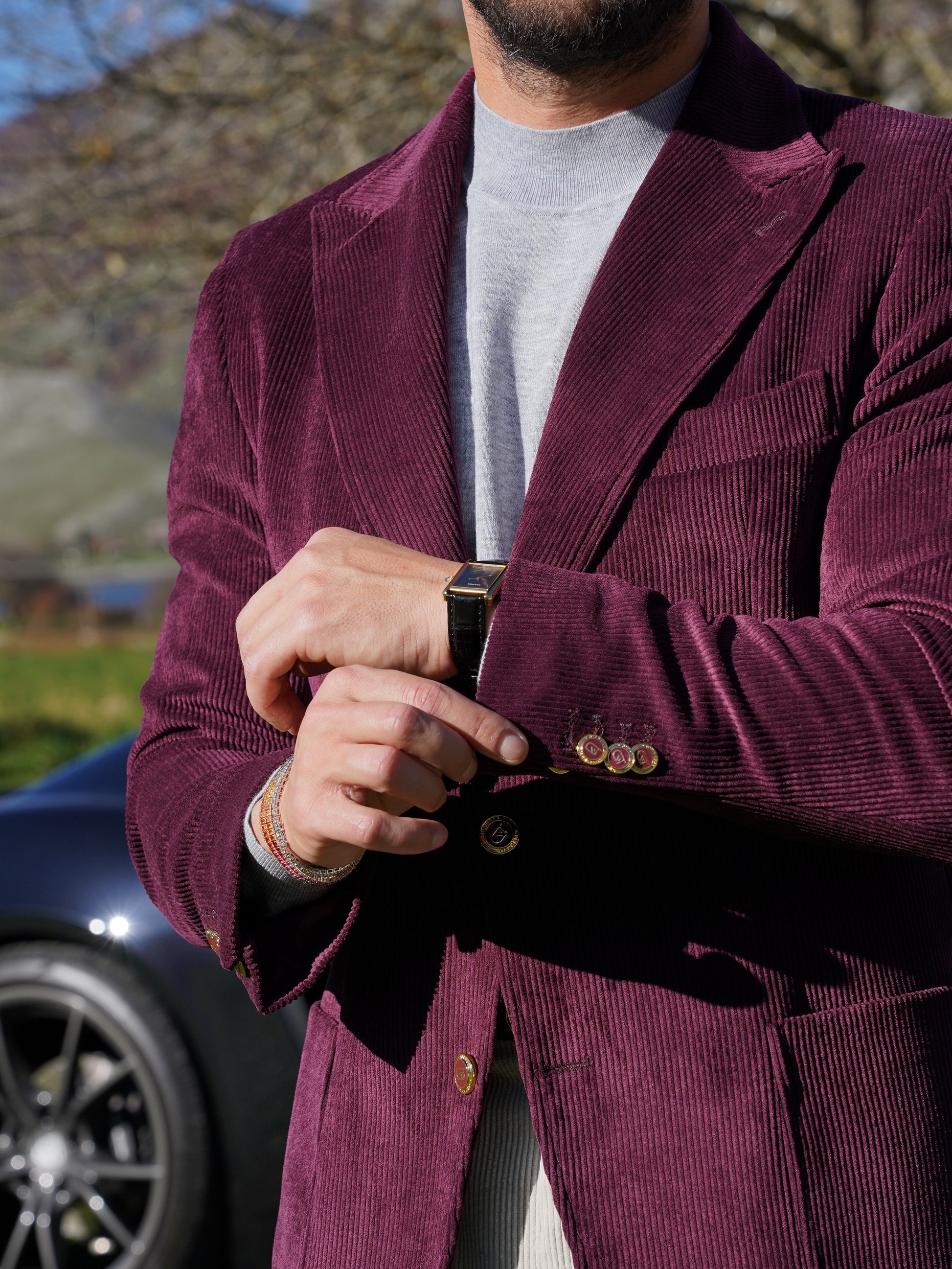 Giacca Harmonious monopetto in velluto a coste bordeaux